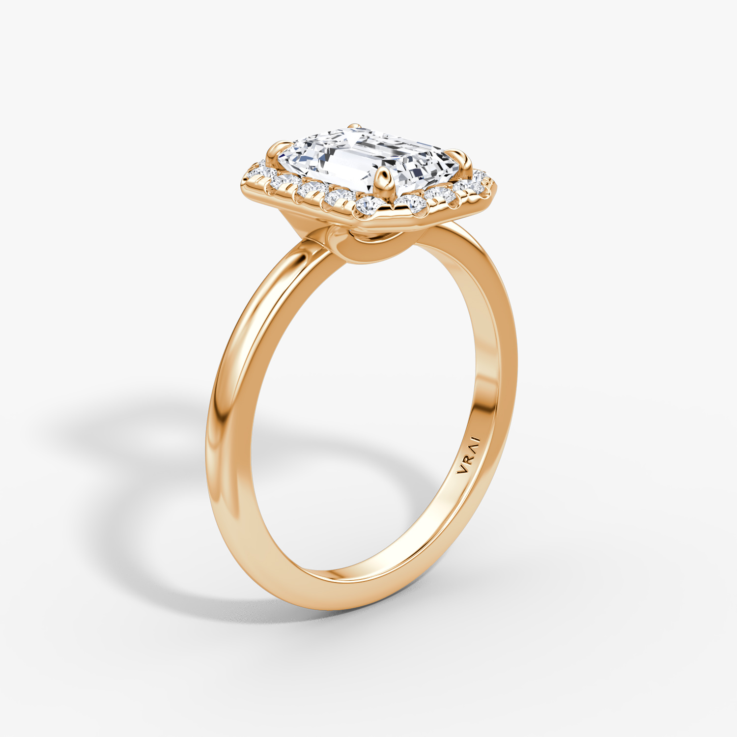 Halo | Emerald | 14k | Roségold | bandAccent: Ohne Pavé-Besatz | haloSize: large | diamondOrientation: vertical | caratWeight: other