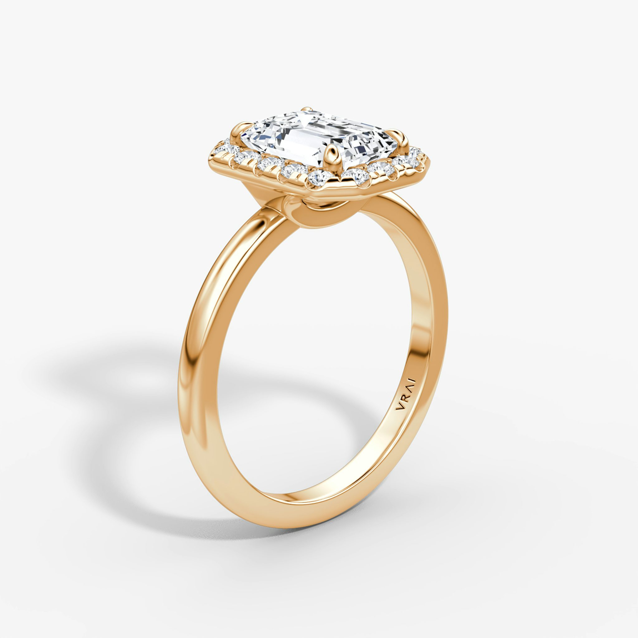 Halo | Emerald | 14k | Roségold | bandAccent: Ohne Pavé-Besatz | haloSize: large | diamondOrientation: vertical | caratWeight: other