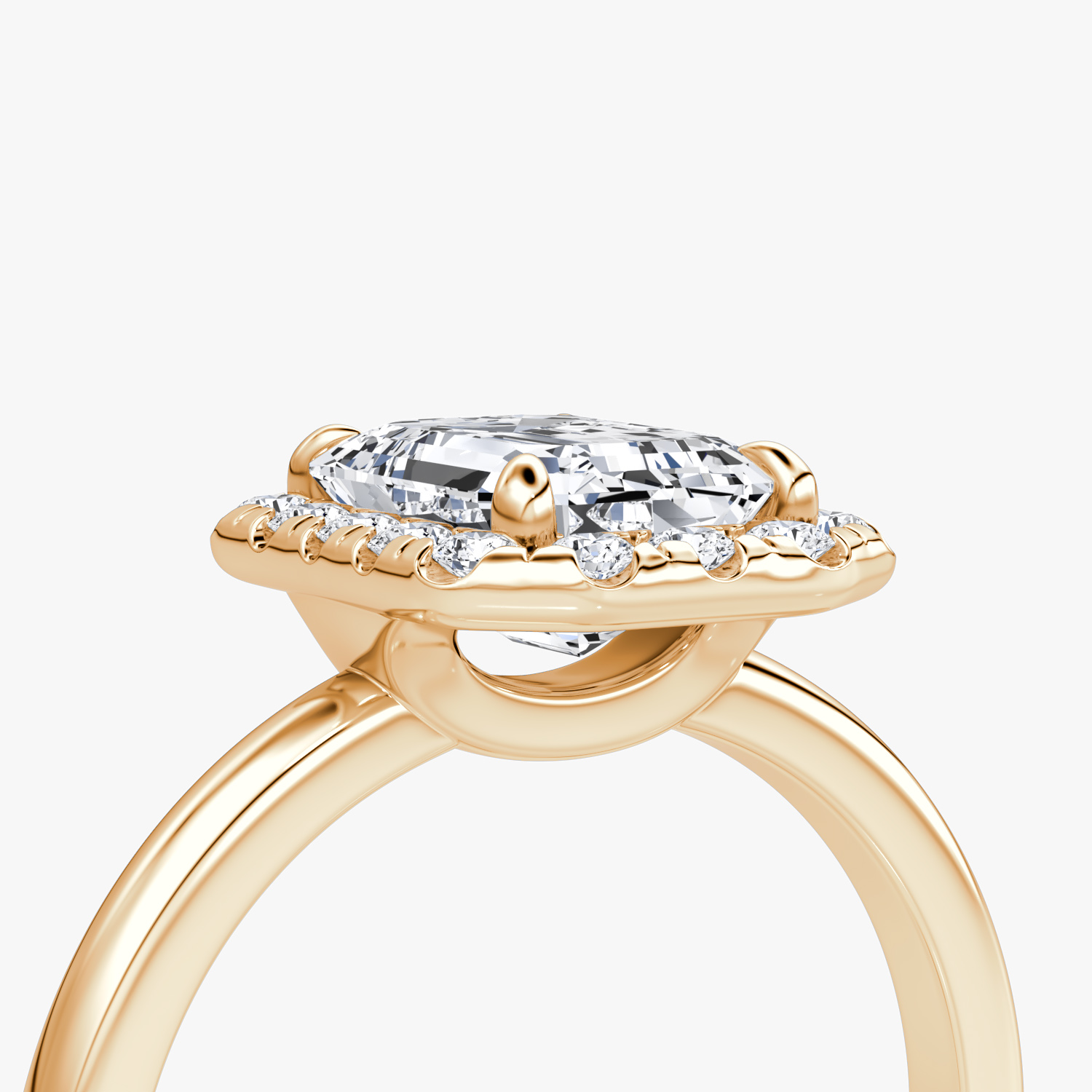Halo | Emerald | 14k | Roségold | bandAccent: Ohne Pavé-Besatz | haloSize: large | diamondOrientation: vertical | caratWeight: other