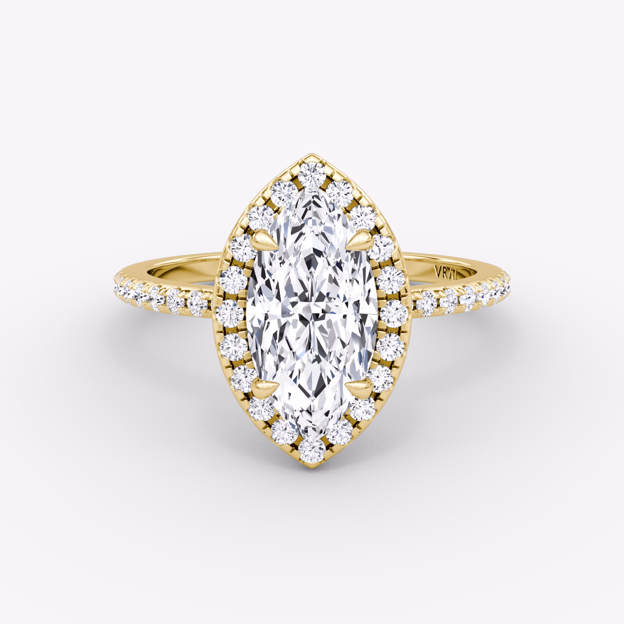 Anillo de compromiso Halo | Marquise | 18k | Oro amarillo | bandAccent: Pavé | haloSize: original | diamondOrientation: vertical | caratWeight: other