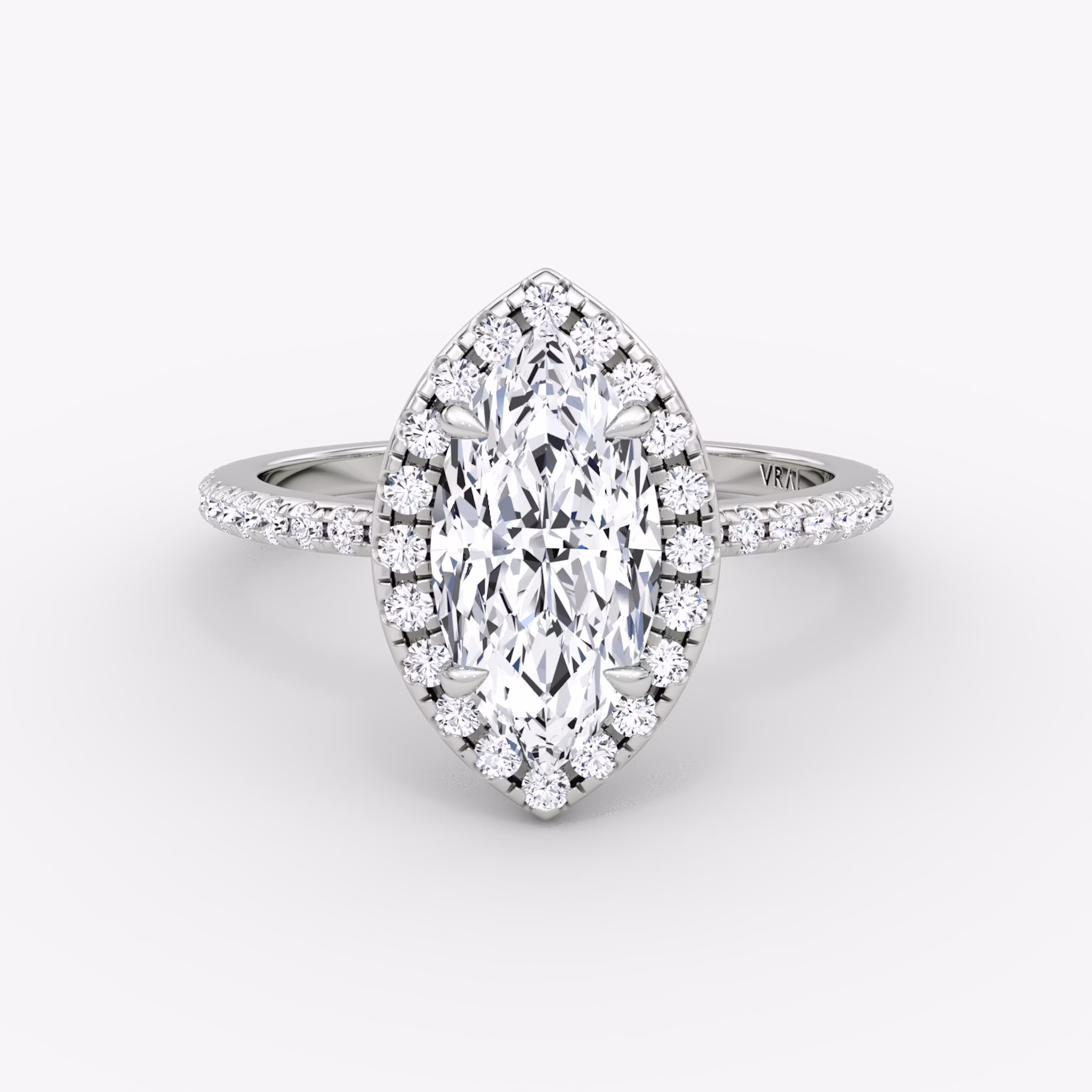 The Halo | Marquise | Platinum | bandAccent: Pavé | haloSize: original | diamondOrientation: vertical | caratWeight: other