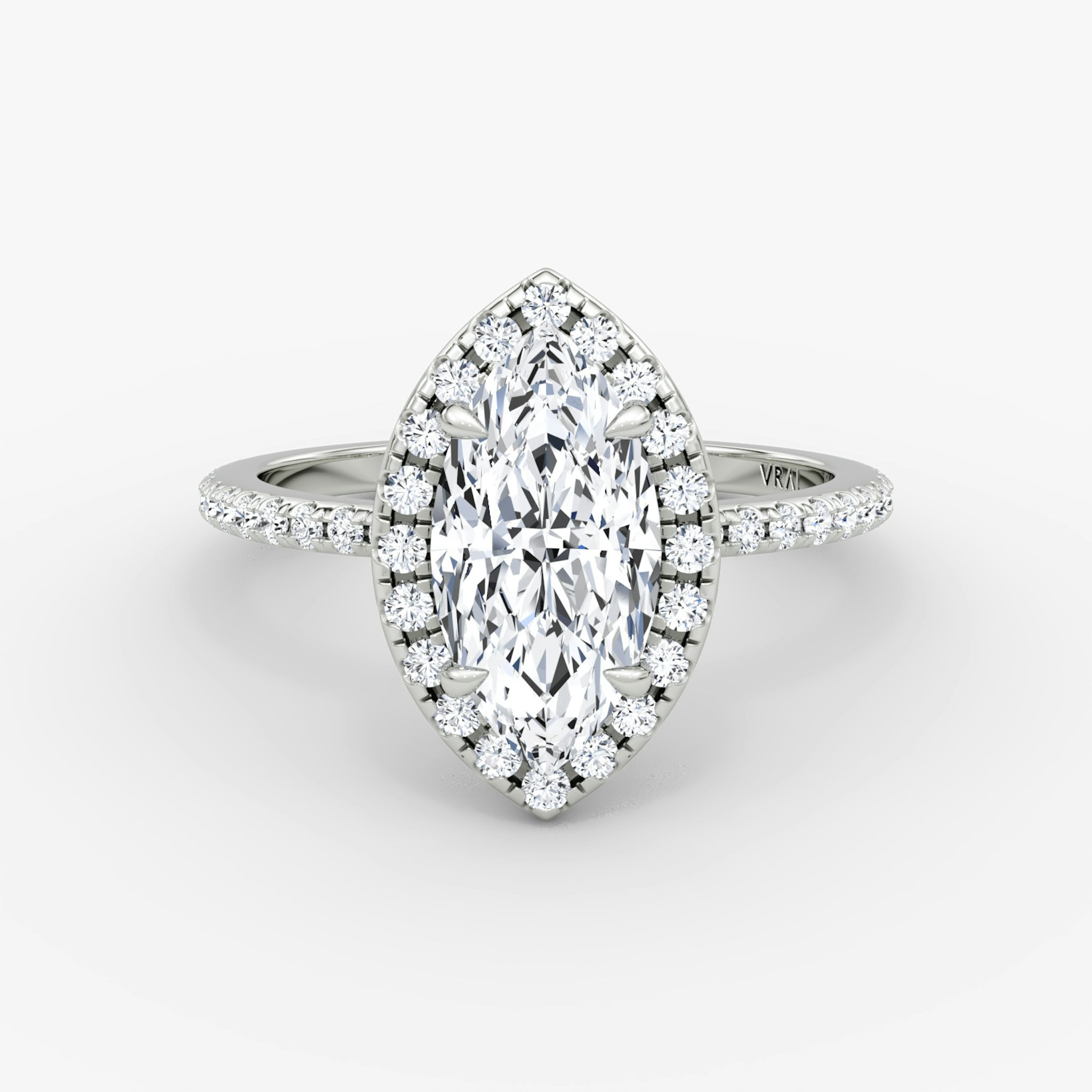 The Halo | Marquise | Platinum | bandAccent: Pavé | haloSize: original | diamondOrientation: vertical | caratWeight: other