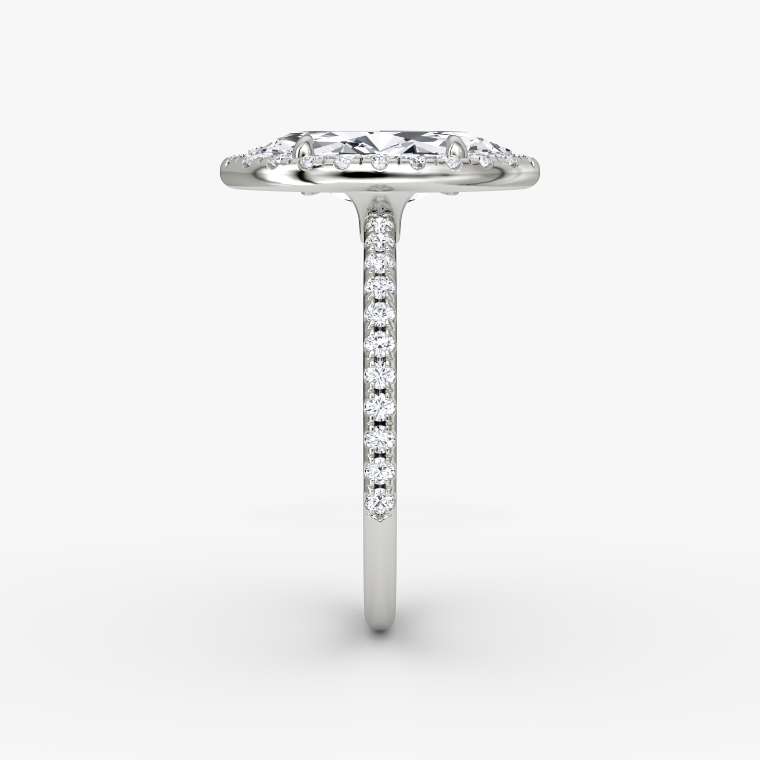 The Halo | Marquise | Platinum | bandAccent: Pavé | haloSize: original | diamondOrientation: vertical | caratWeight: other