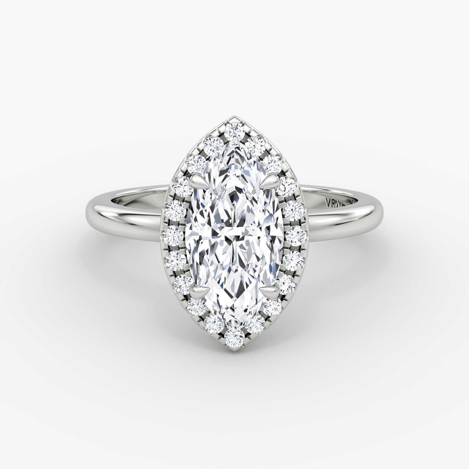 The Halo | Marquise | Platinum | bandAccent: Plain | haloSize: original | diamondOrientation: vertical | caratWeight: other