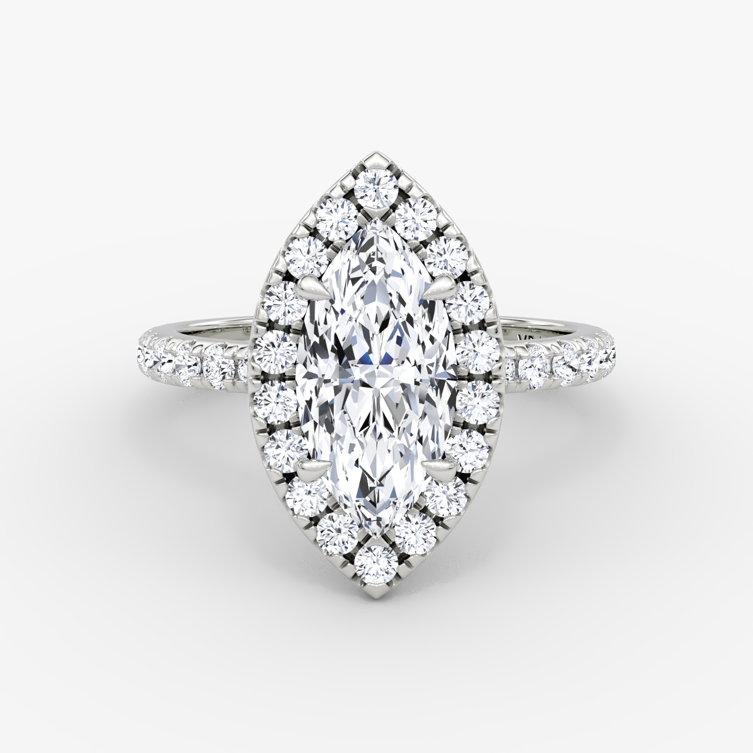 The Halo | Marquise | 18k | White Gold | bandAccent: Pavé | haloSize: large | diamondOrientation: vertical | caratWeight: other