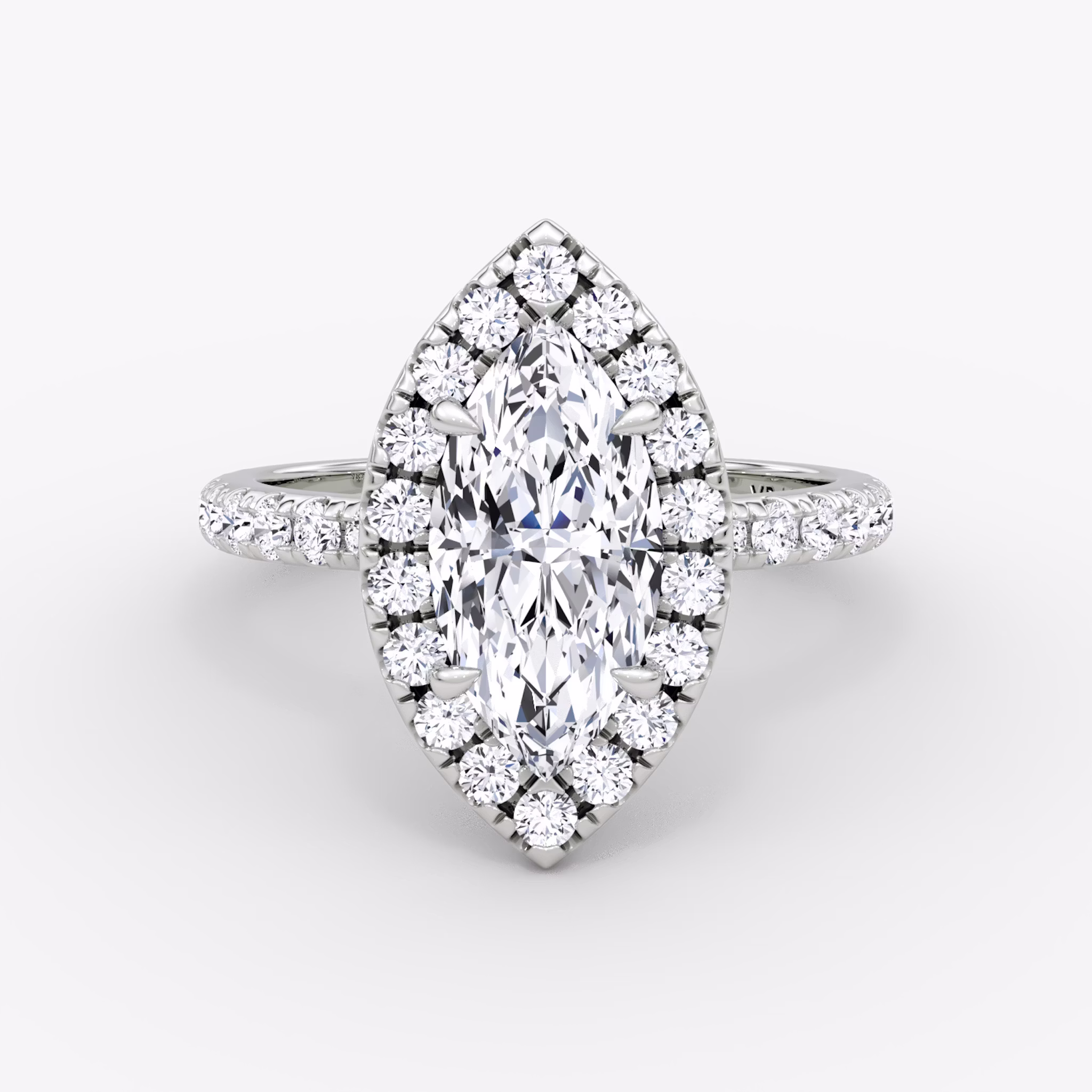 The Halo | Marquise | 18k | White Gold | bandAccent: Pavé | haloSize: large | diamondOrientation: vertical | caratWeight: other