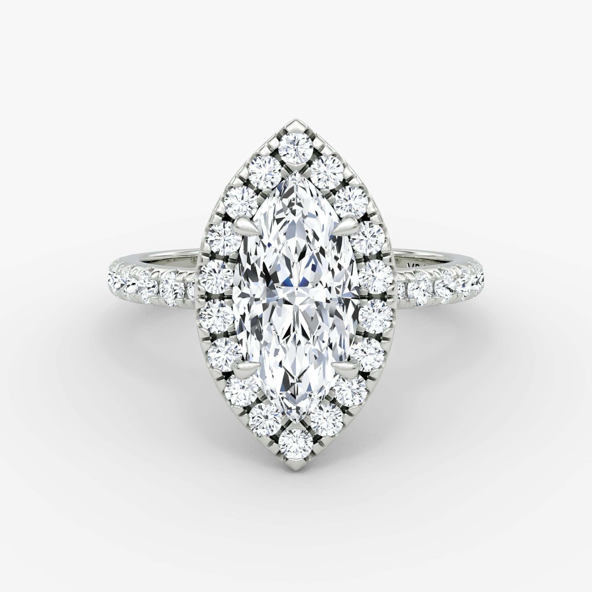 The Halo | Marquise | 18k | White Gold | bandAccent: Pavé | haloSize: large | diamondOrientation: vertical | caratWeight: other