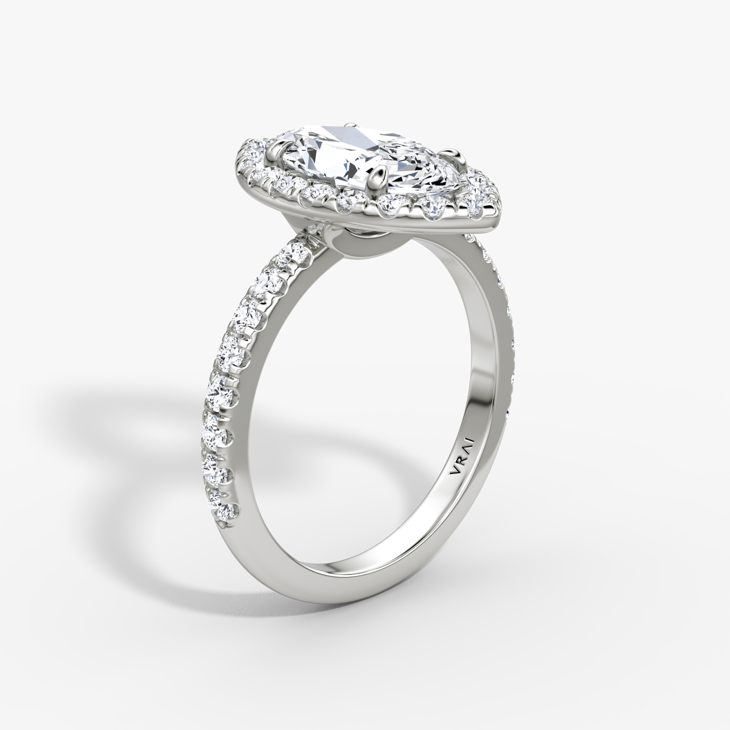 The Halo | Marquise | 18k | White Gold | bandAccent: Pavé | haloSize: large | diamondOrientation: vertical | caratWeight: other