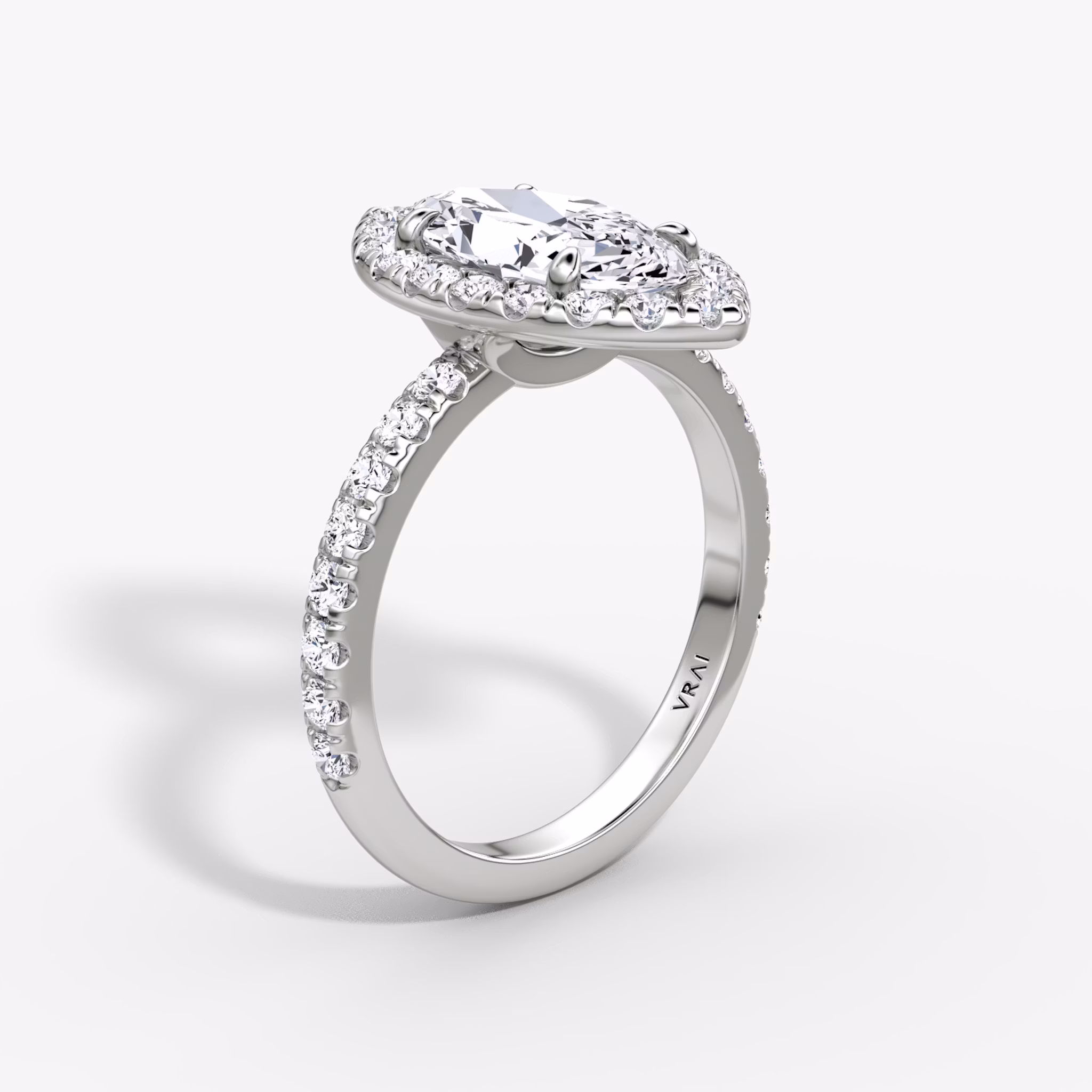 The Halo | Marquise | 18k | White Gold | bandAccent: Pavé | haloSize: large | diamondOrientation: vertical | caratWeight: other