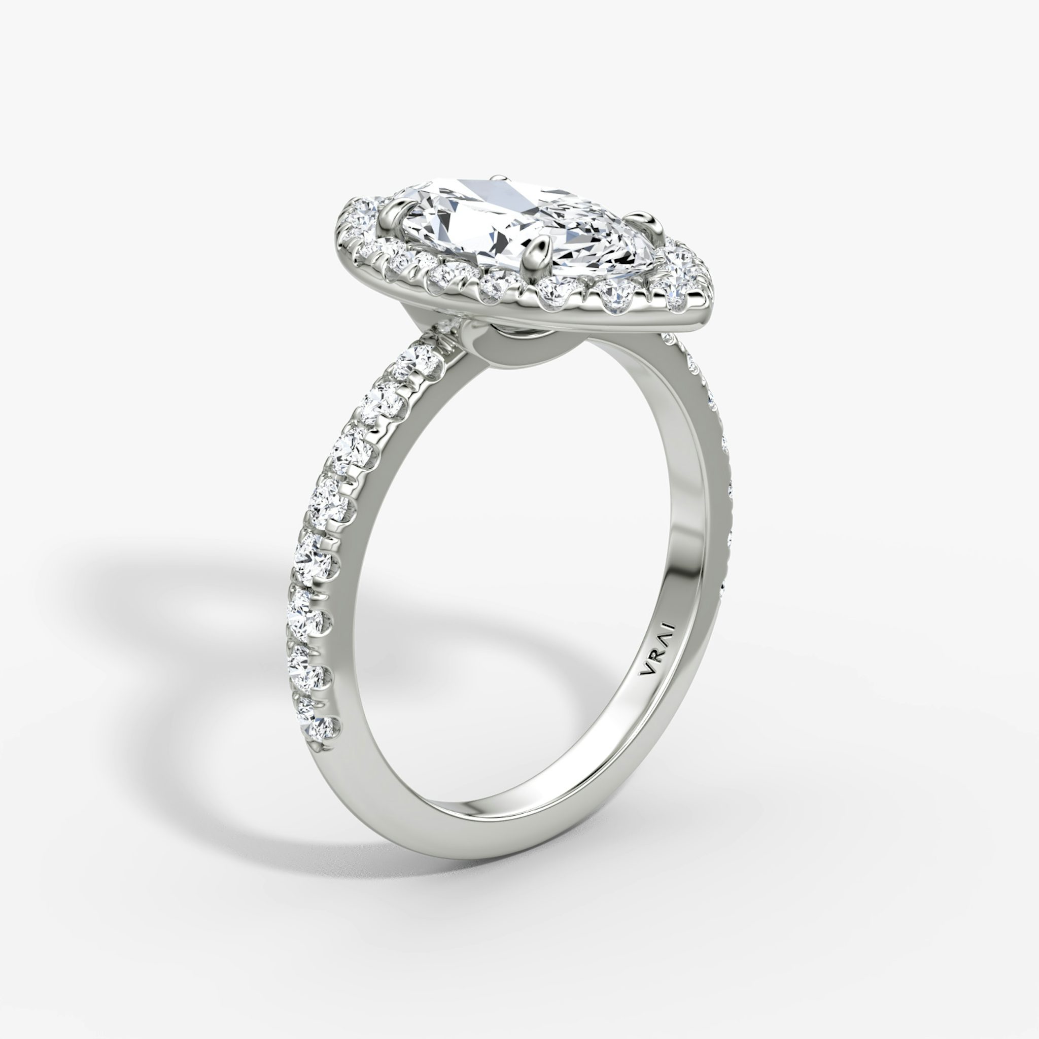 The Halo | Marquise | 18k | White Gold | bandAccent: Pavé | haloSize: large | diamondOrientation: vertical | caratWeight: other
