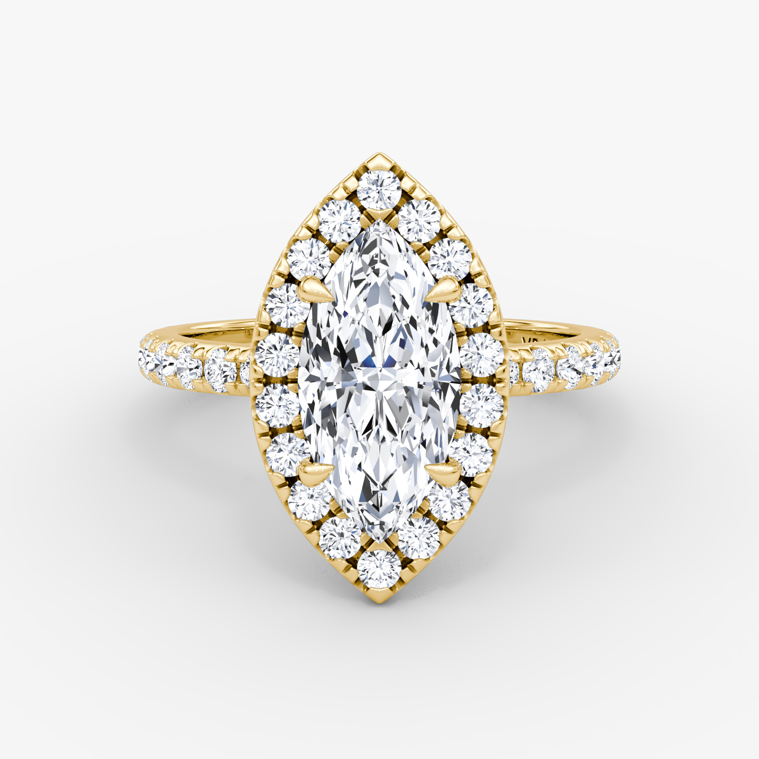 The Halo | Marquise | 18k | Yellow Gold | bandAccent: Pavé | haloSize: large | diamondOrientation: vertical | caratWeight: other