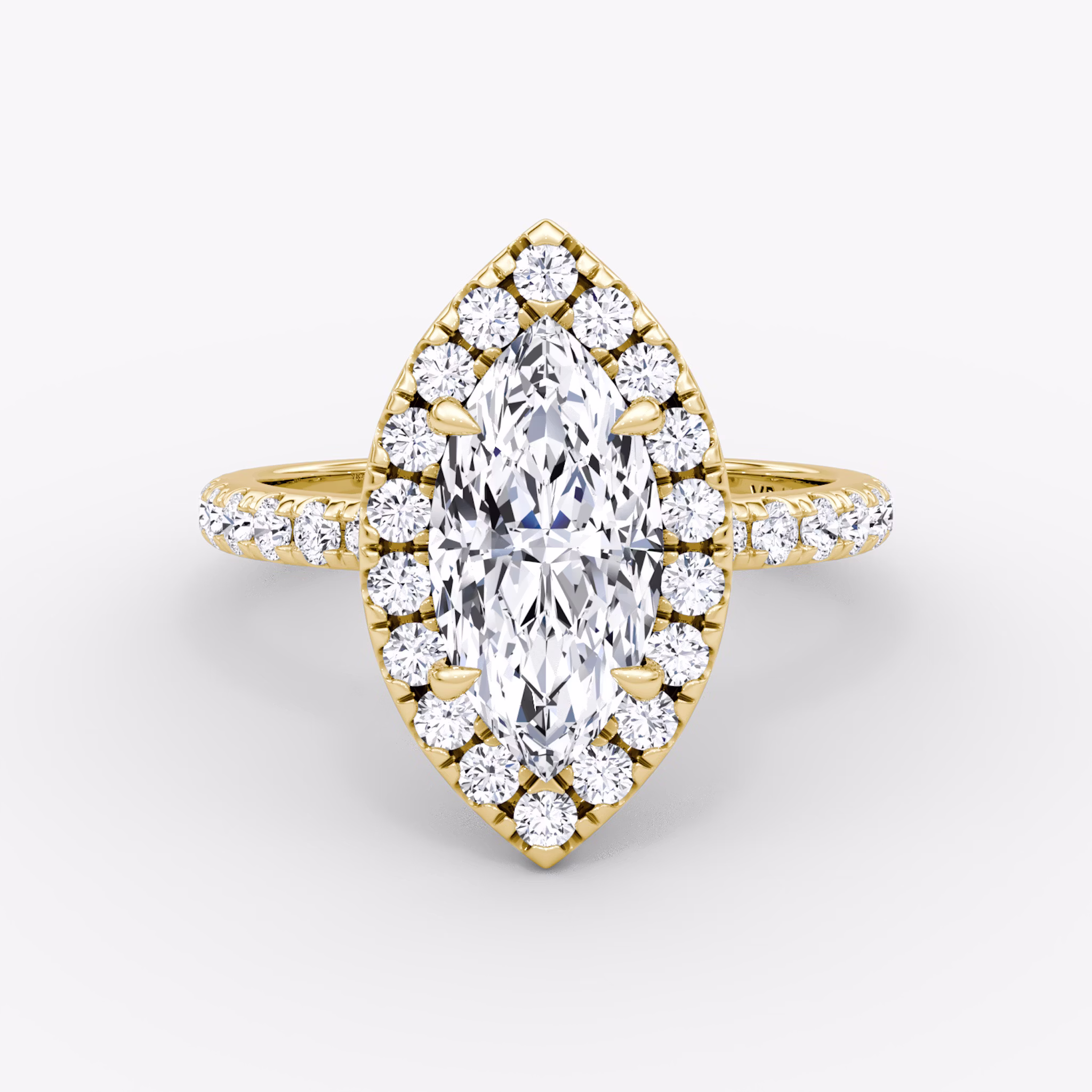 The Halo | Marquise | 18k | Yellow Gold | bandAccent: Pavé | haloSize: large | diamondOrientation: vertical | caratWeight: other
