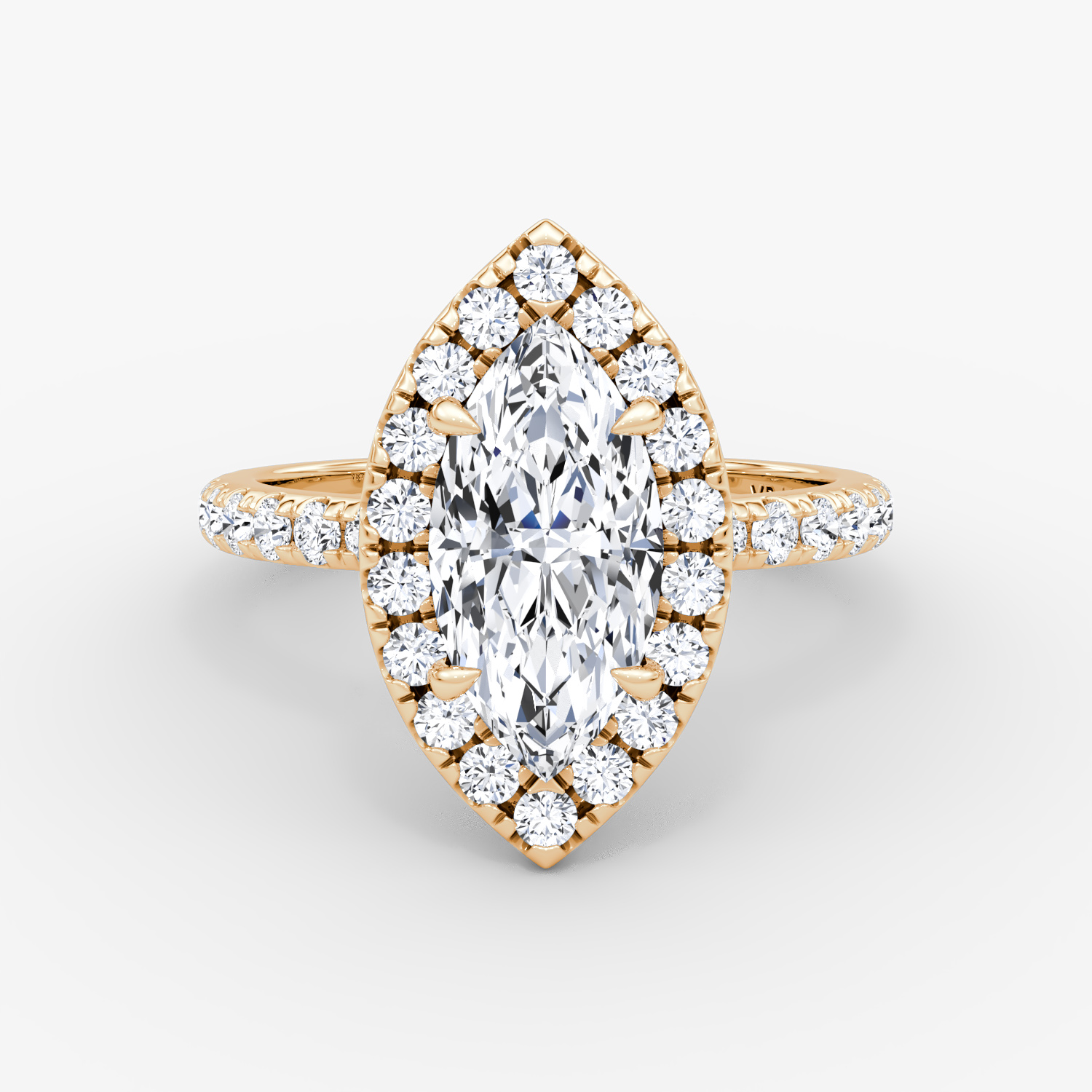 The Halo | Marquise | 14k | Rose Gold | bandAccent: Pavé | haloSize: large | diamondOrientation: vertical | caratWeight: other