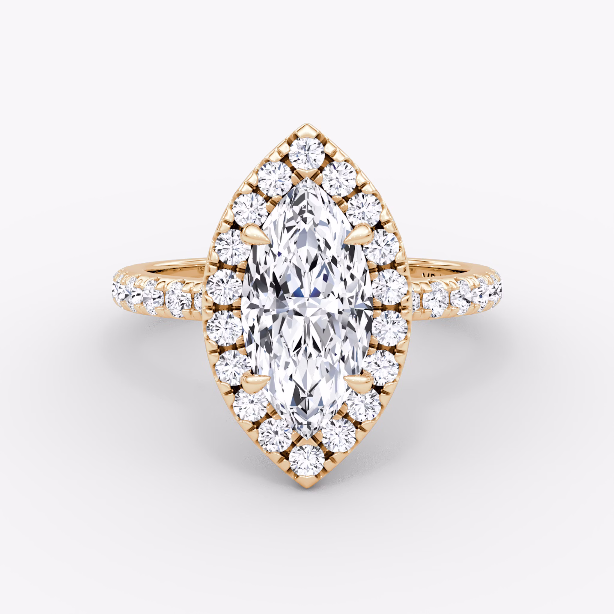 The Halo | Marquise | 14k | Rose Gold | bandAccent: Pavé | haloSize: large | diamondOrientation: vertical | caratWeight: other