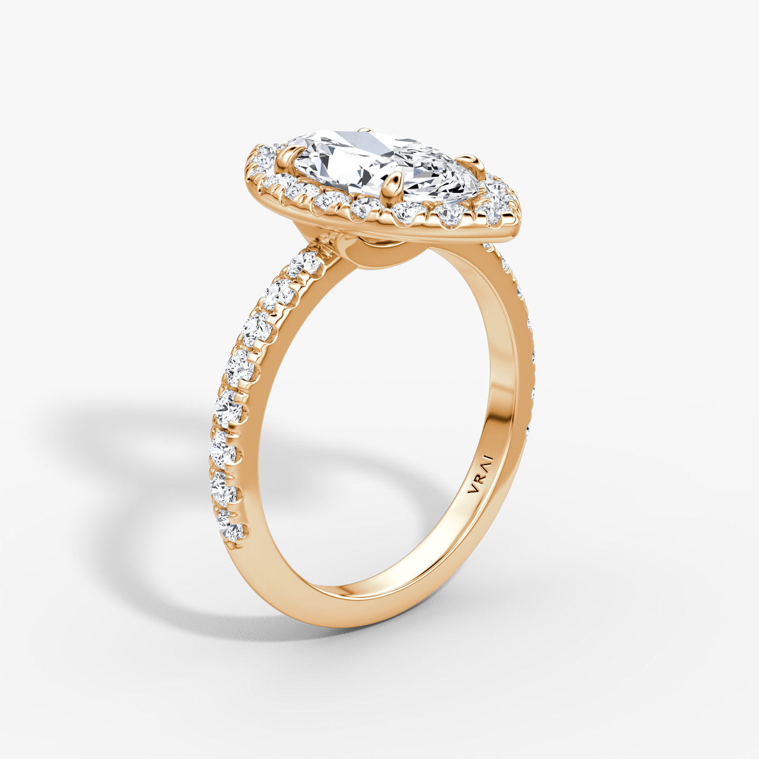 The Halo | Marquise | 14k | Rose Gold | bandAccent: Pavé | haloSize: large | diamondOrientation: vertical | caratWeight: other