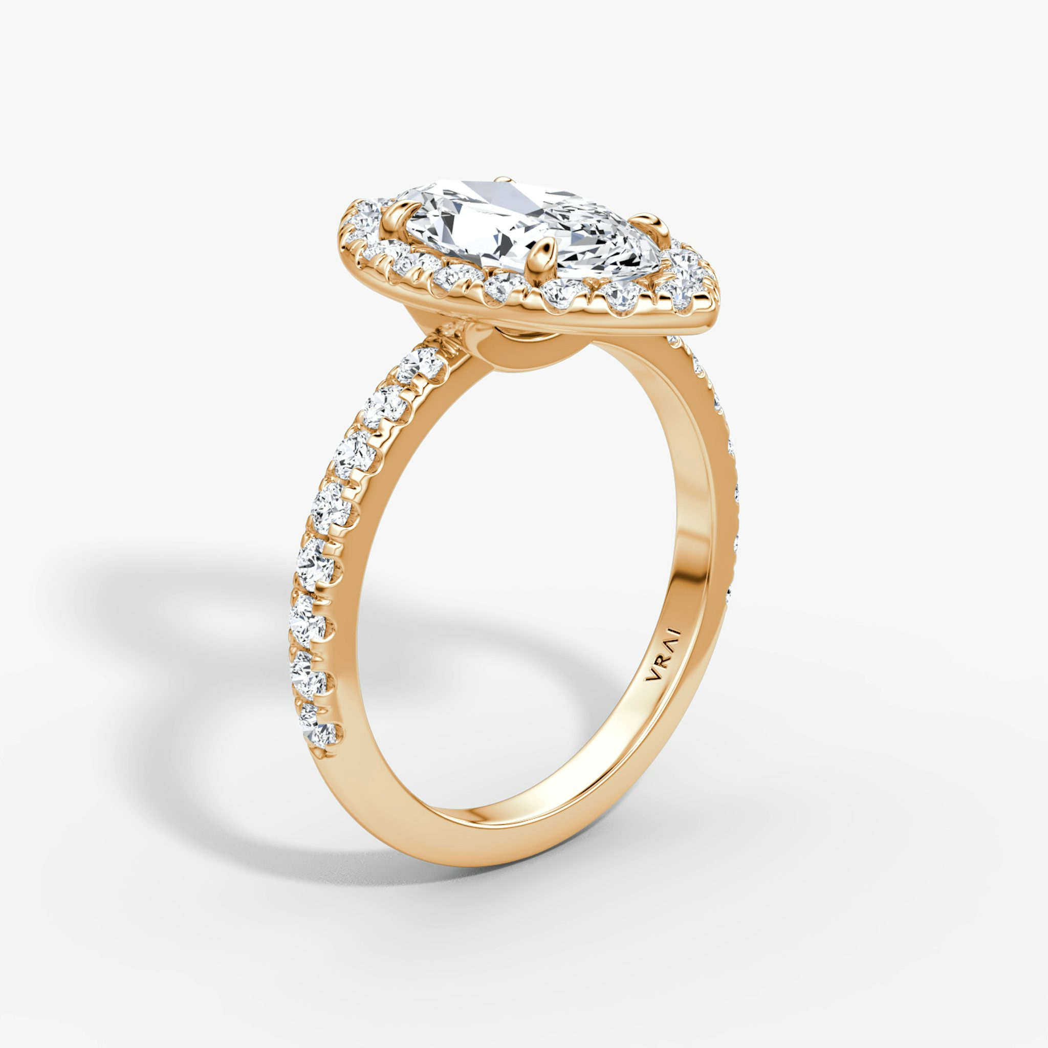 The Halo | Marquise | 14k | Rose Gold | bandAccent: Pavé | haloSize: large | diamondOrientation: vertical | caratWeight: other