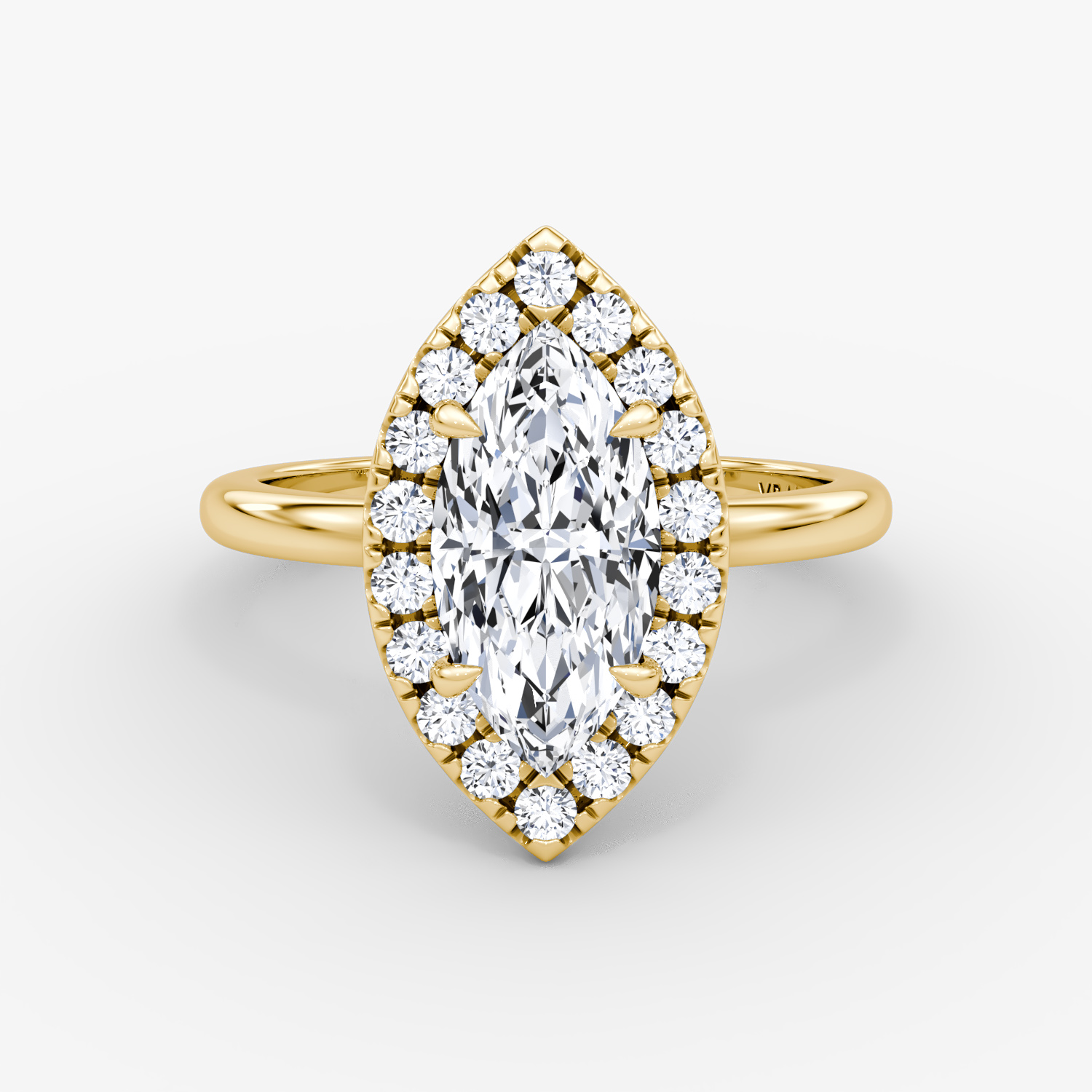 The Halo | Marquise | 18k | Yellow Gold | bandAccent: Plain | haloSize: large | diamondOrientation: vertical | caratWeight: other