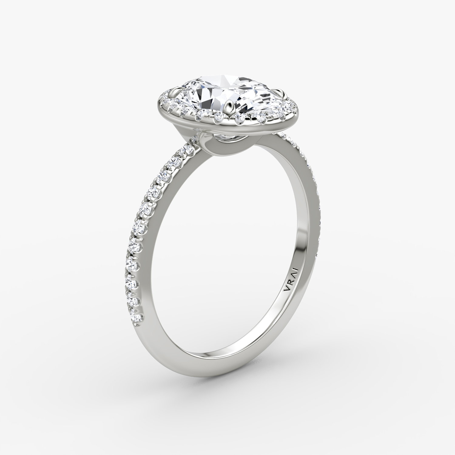 The Halo | Oval | 18k | White Gold | bandAccent: Pavé | haloSize: original | diamondOrientation: vertical | caratWeight: other