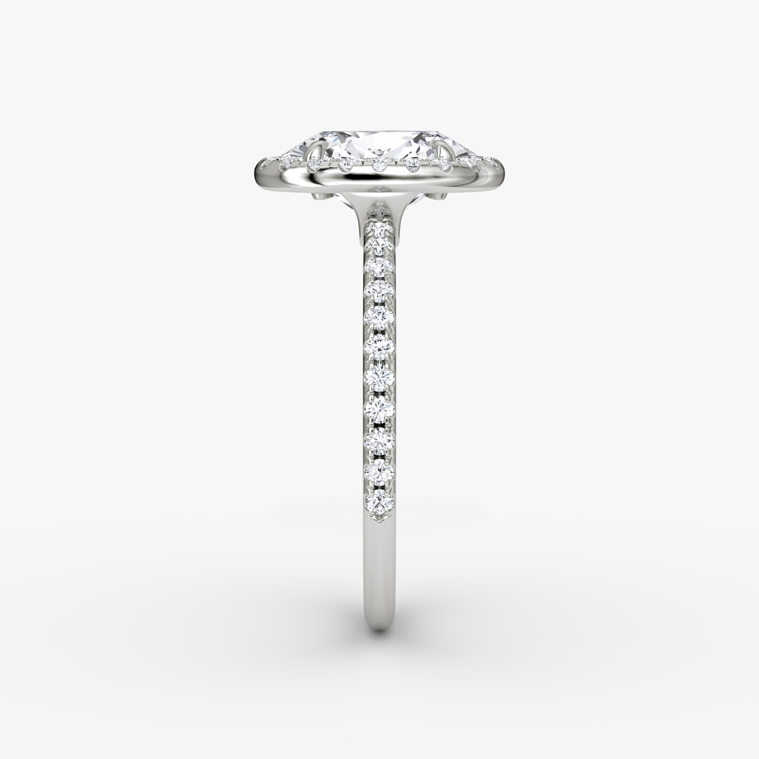 The Halo | Oval | 18k | White Gold | bandAccent: Pavé | haloSize: original | diamondOrientation: vertical | caratWeight: other