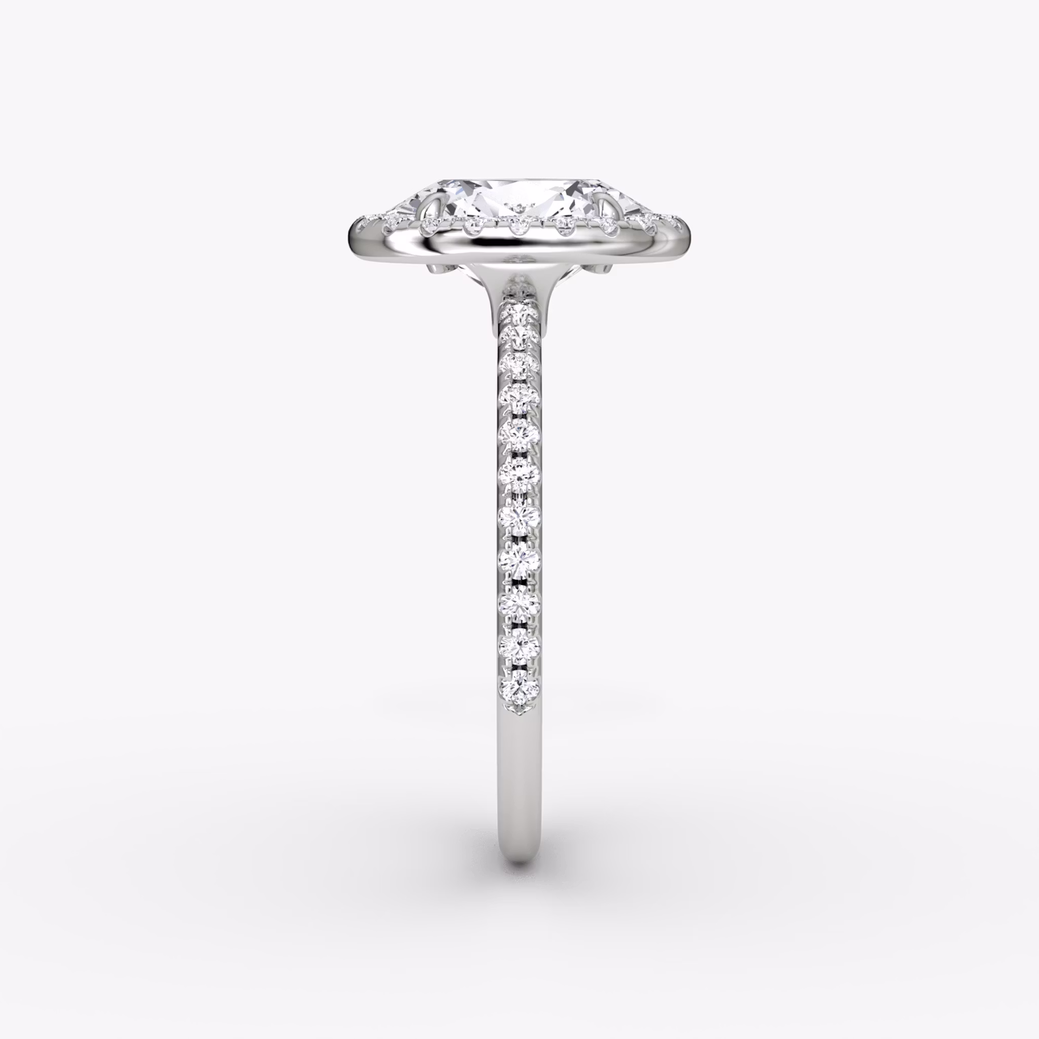 The Halo | Oval | 18k | White Gold | bandAccent: Pavé | haloSize: original | diamondOrientation: vertical | caratWeight: other