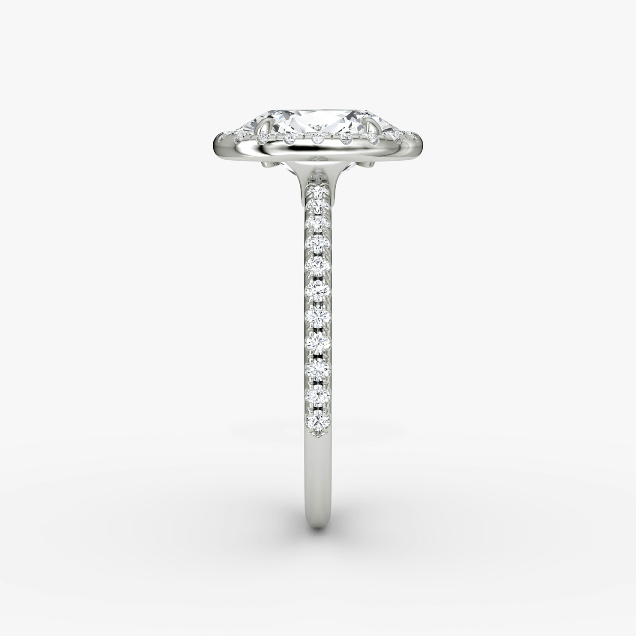 The Halo | Oval | 18k | White Gold | bandAccent: Pavé | haloSize: original | diamondOrientation: vertical | caratWeight: other