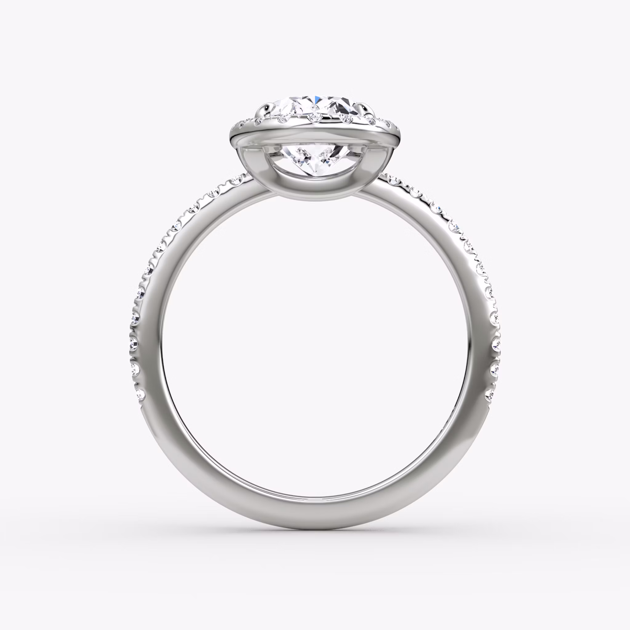 The Halo | Oval | 18k | White Gold | bandAccent: Pavé | haloSize: original | diamondOrientation: vertical | caratWeight: other