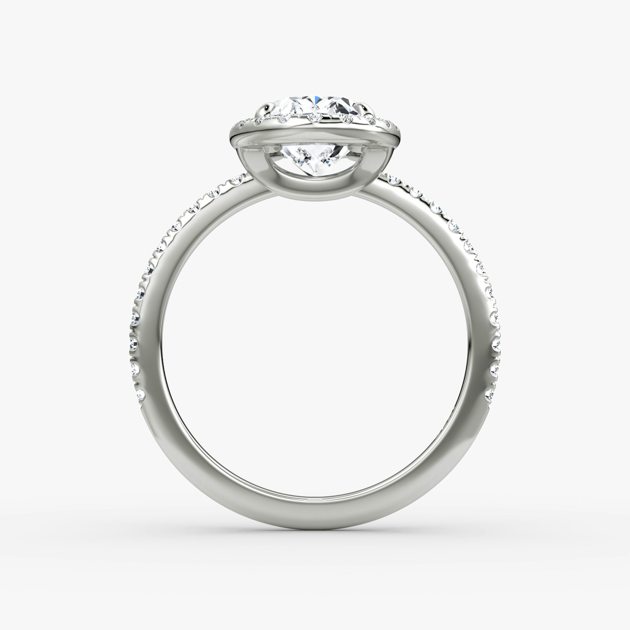 The Halo | Oval | 18k | White Gold | bandAccent: Pavé | haloSize: original | diamondOrientation: vertical | caratWeight: other