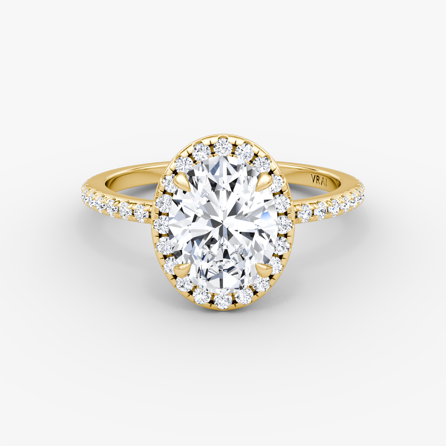 The Halo | Oval | 18k | Yellow Gold | bandAccent: Pavé | haloSize: original | diamondOrientation: vertical | caratWeight: other
