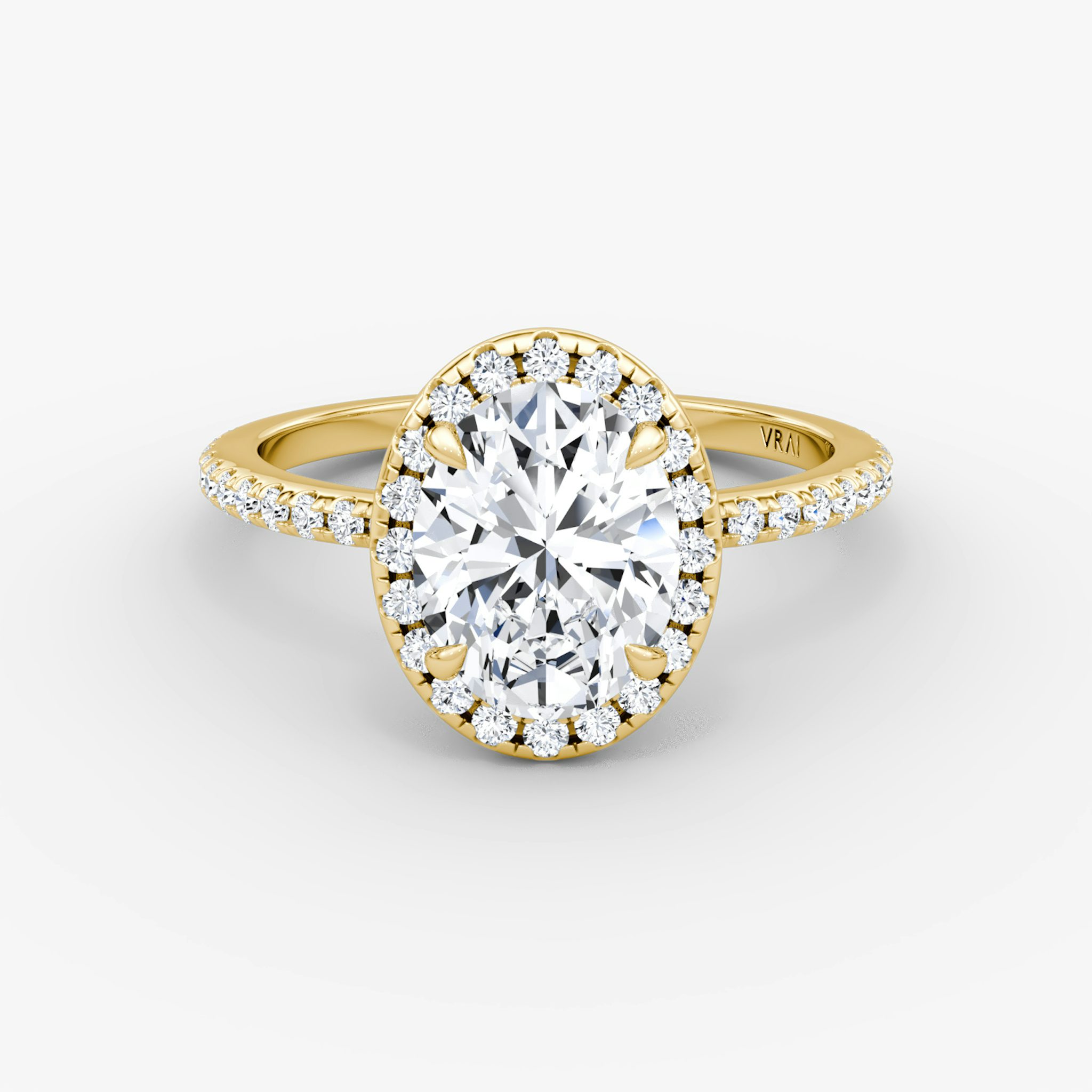 The Halo | Oval | 18k | Yellow Gold | bandAccent: Pavé | haloSize: original | diamondOrientation: vertical | caratWeight: other