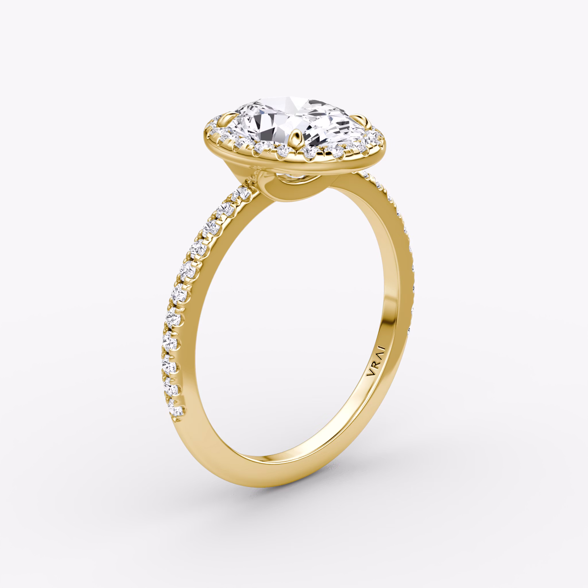 The Halo | Oval | 18k | Yellow Gold | bandAccent: Pavé | haloSize: original | diamondOrientation: vertical | caratWeight: other