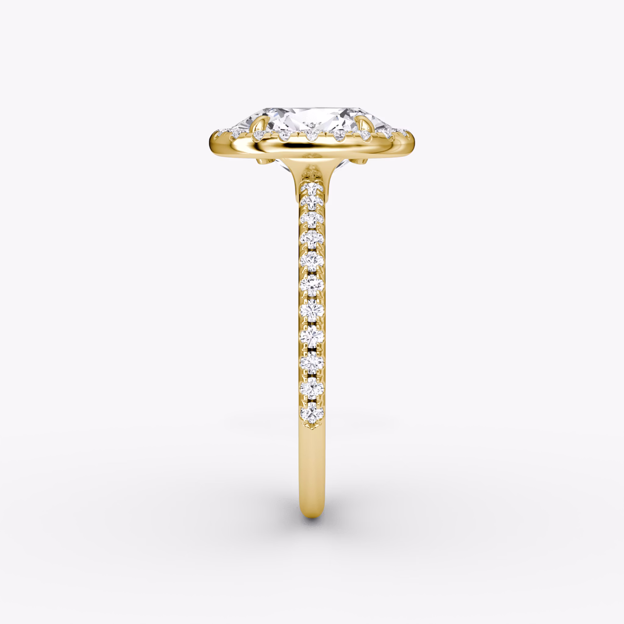 The Halo | Oval | 18k | Yellow Gold | bandAccent: Pavé | haloSize: original | diamondOrientation: vertical | caratWeight: other