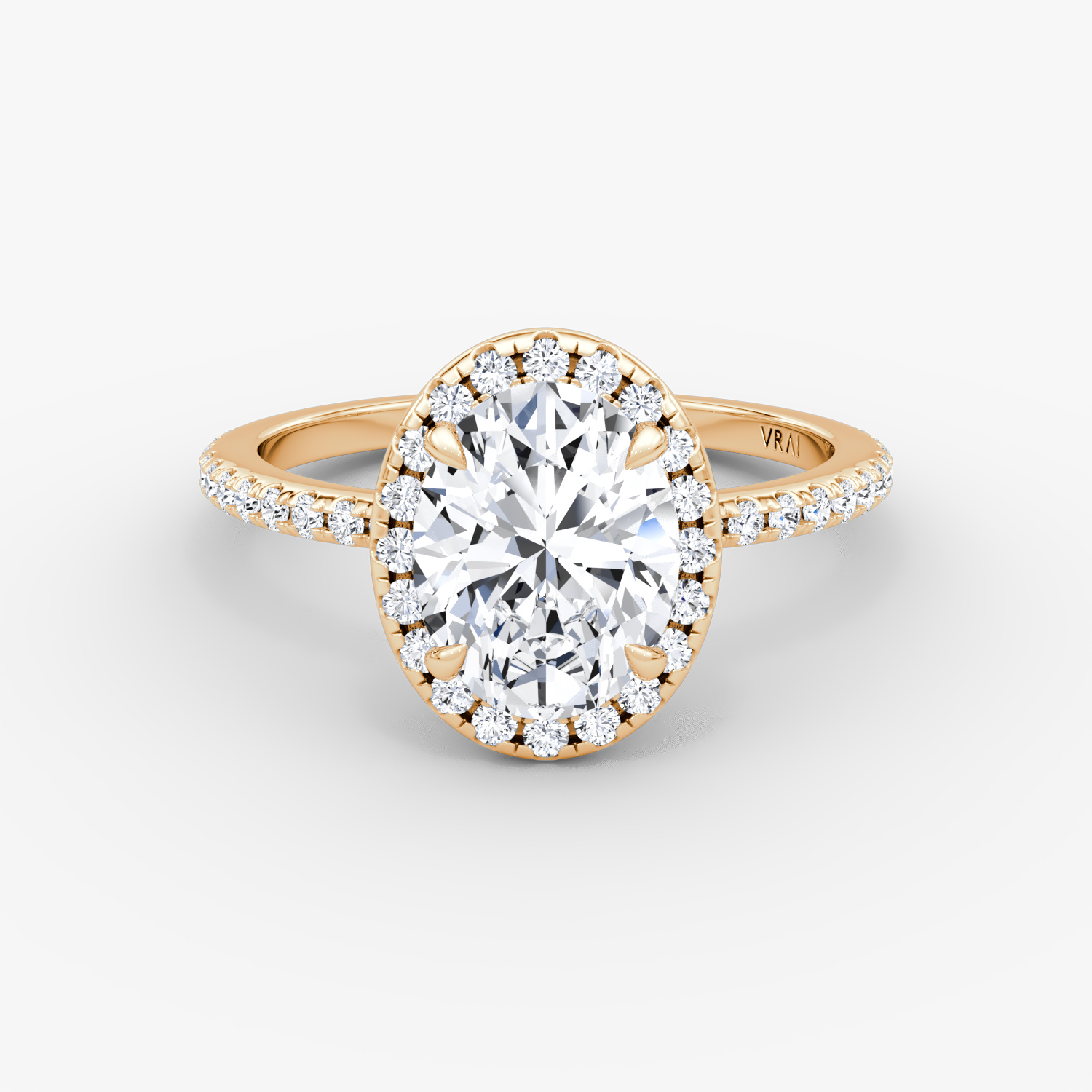The Halo | Oval | 14k | Rose Gold | bandAccent: Pavé | haloSize: original | diamondOrientation: vertical | caratWeight: other