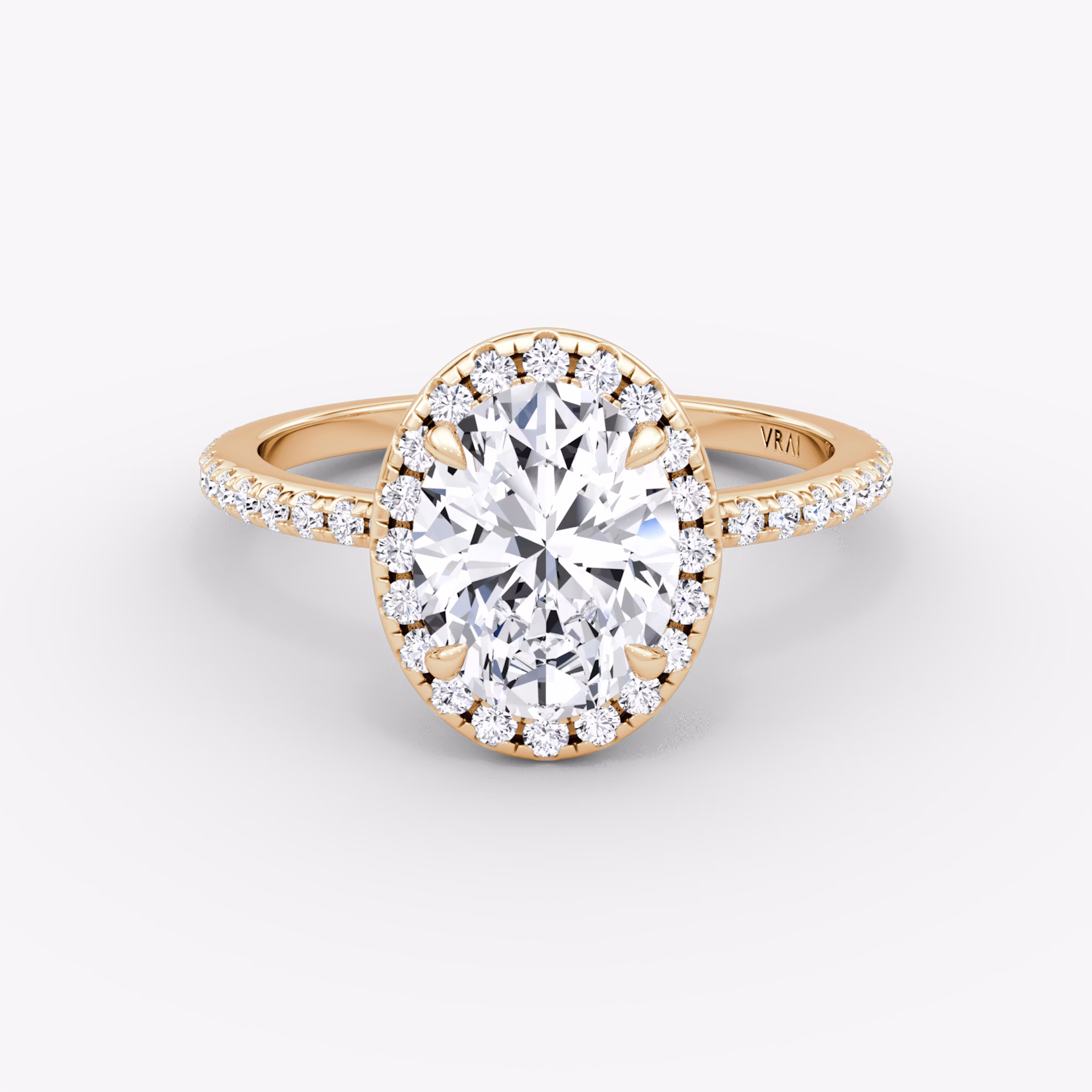 The Halo | Oval | 14k | Rose Gold | bandAccent: Pavé | haloSize: original | diamondOrientation: vertical | caratWeight: other
