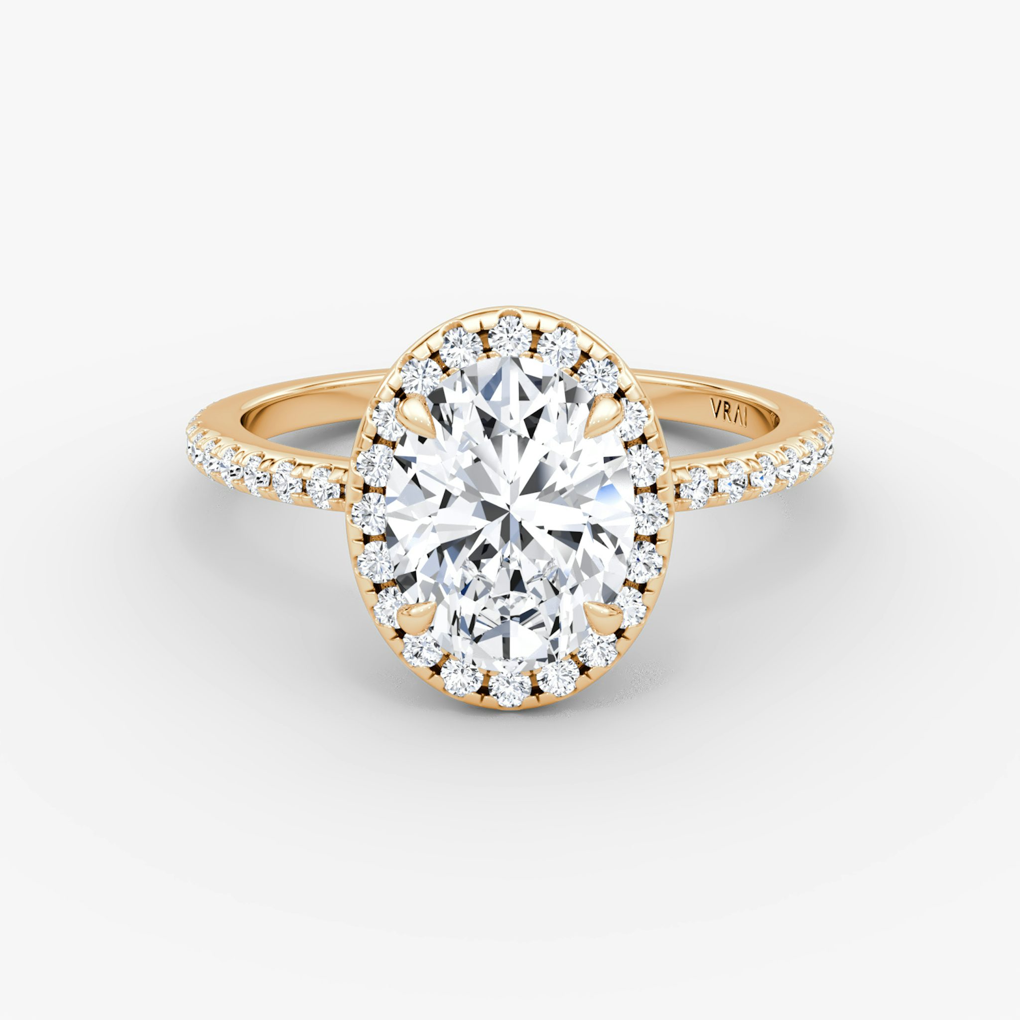 The Halo | Oval | 14k | Rose Gold | bandAccent: Pavé | haloSize: original | diamondOrientation: vertical | caratWeight: other