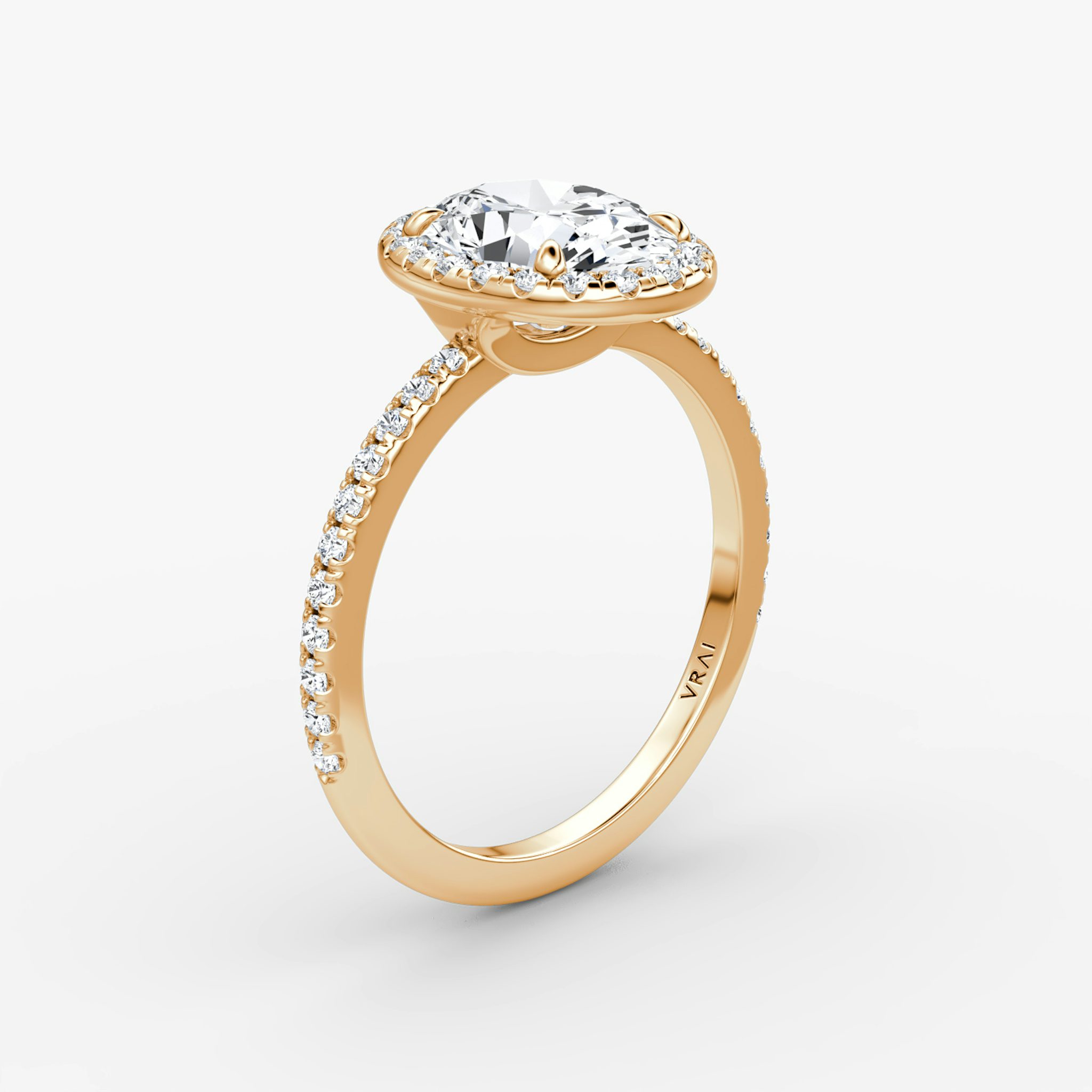 The Halo | Oval | 14k | Rose Gold | bandAccent: Pavé | haloSize: original | diamondOrientation: vertical | caratWeight: other