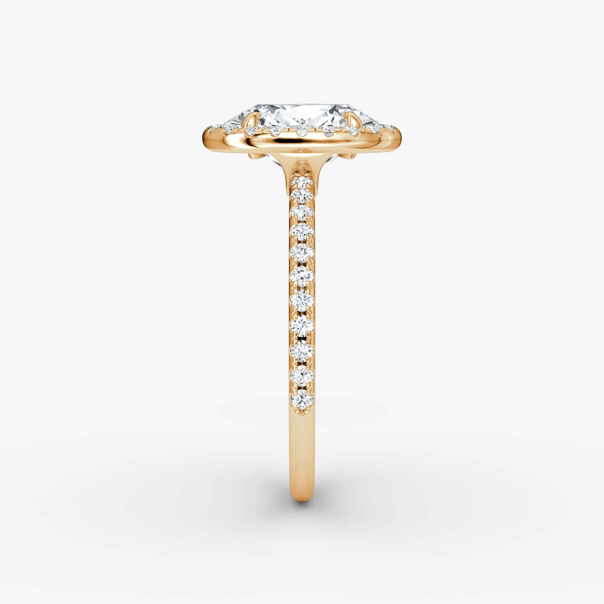The Halo | Oval | 14k | Rose Gold | bandAccent: Pavé | haloSize: original | diamondOrientation: vertical | caratWeight: other