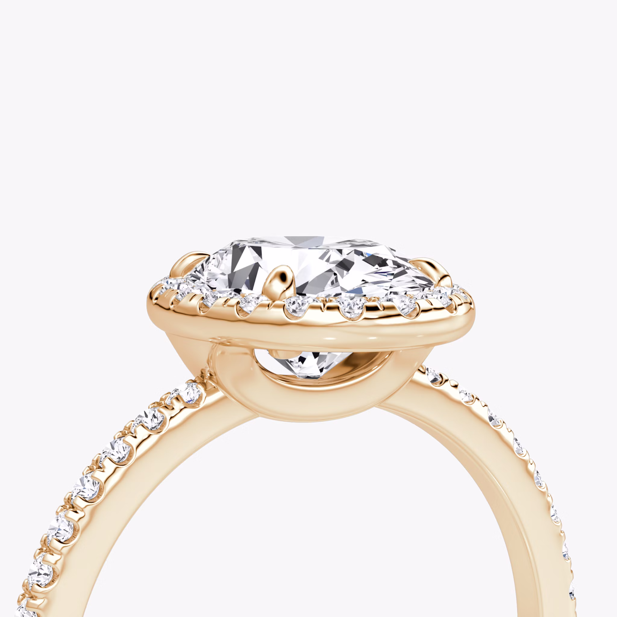 The Halo | Oval | 14k | Rose Gold | bandAccent: Pavé | haloSize: original | diamondOrientation: vertical | caratWeight: other
