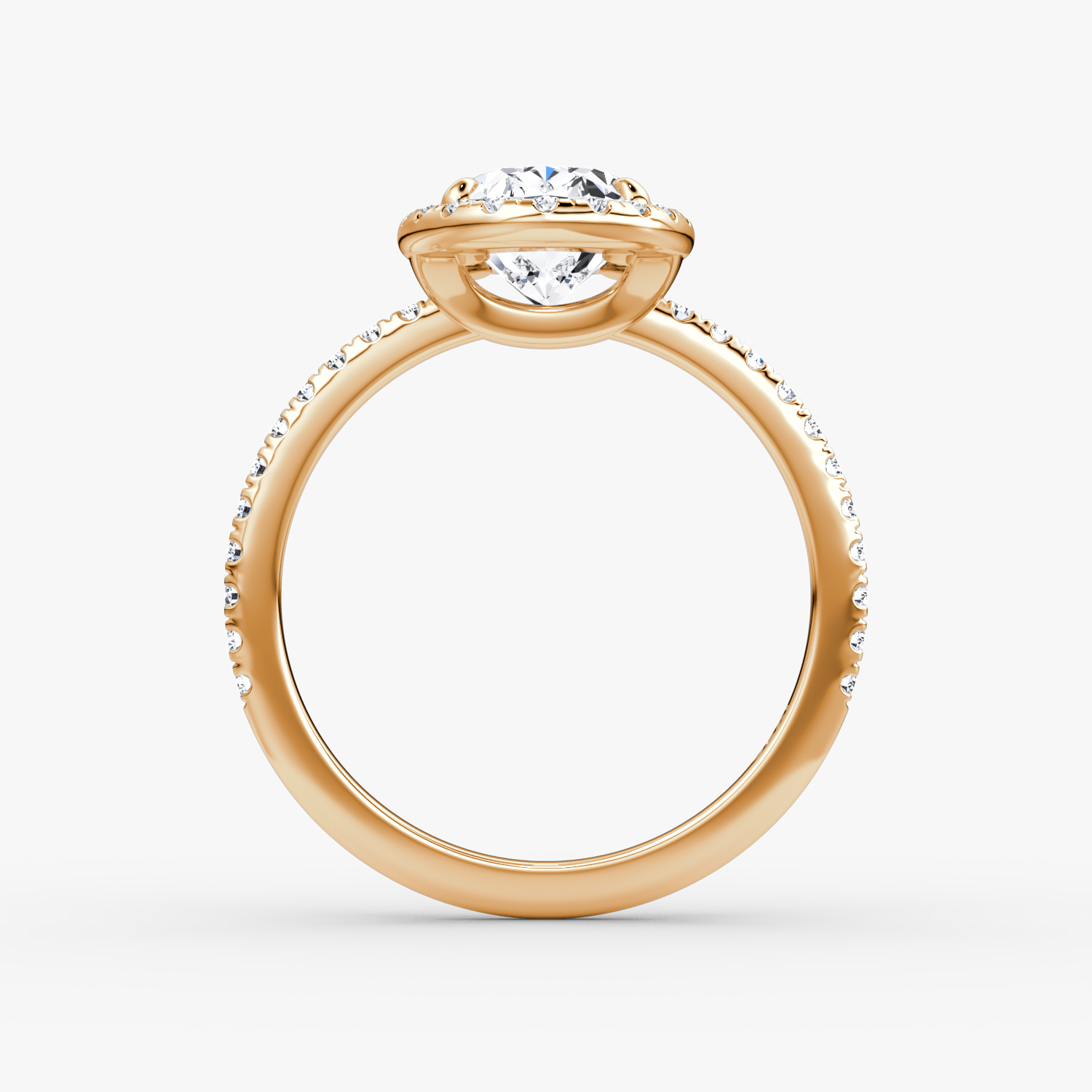 The Halo | Oval | 14k | Rose Gold | bandAccent: Pavé | haloSize: original | diamondOrientation: vertical | caratWeight: other
