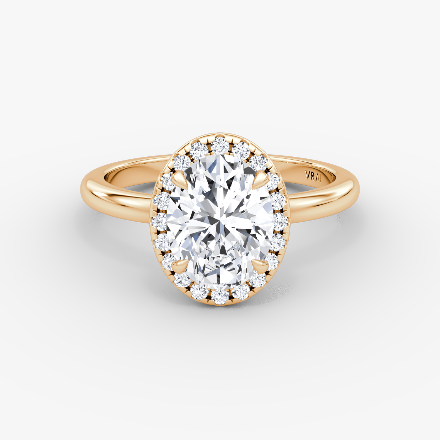 The Halo | Oval | 14k | Rose Gold | bandAccent: Plain | haloSize: original | diamondOrientation: vertical | caratWeight: other