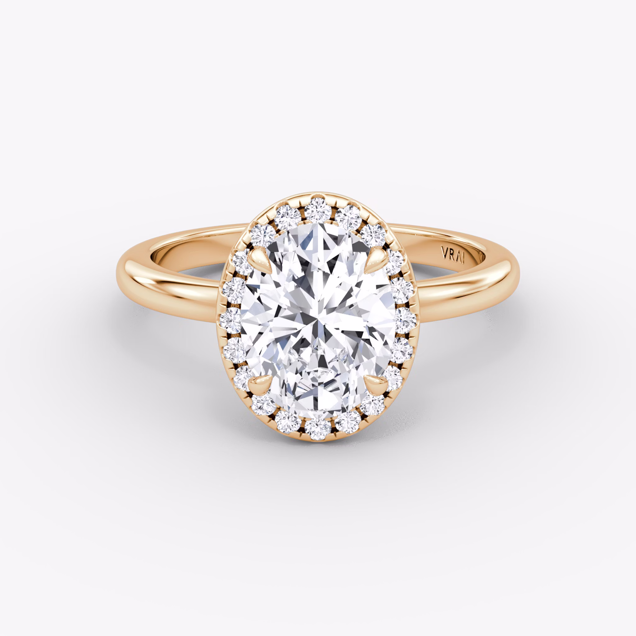 The Halo | Oval | 14k | Rose Gold | bandAccent: Plain | haloSize: original | diamondOrientation: vertical | caratWeight: other