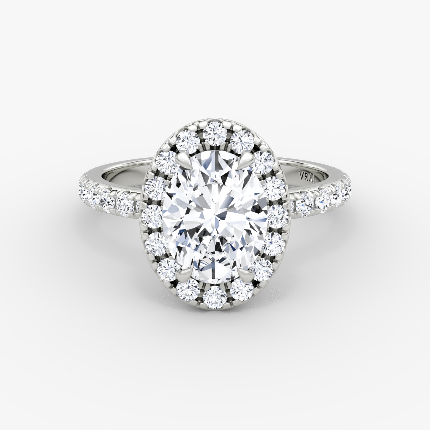 The Halo | Oval | 18k | White Gold | bandAccent: Pavé | haloSize: large | diamondOrientation: vertical | caratWeight: other