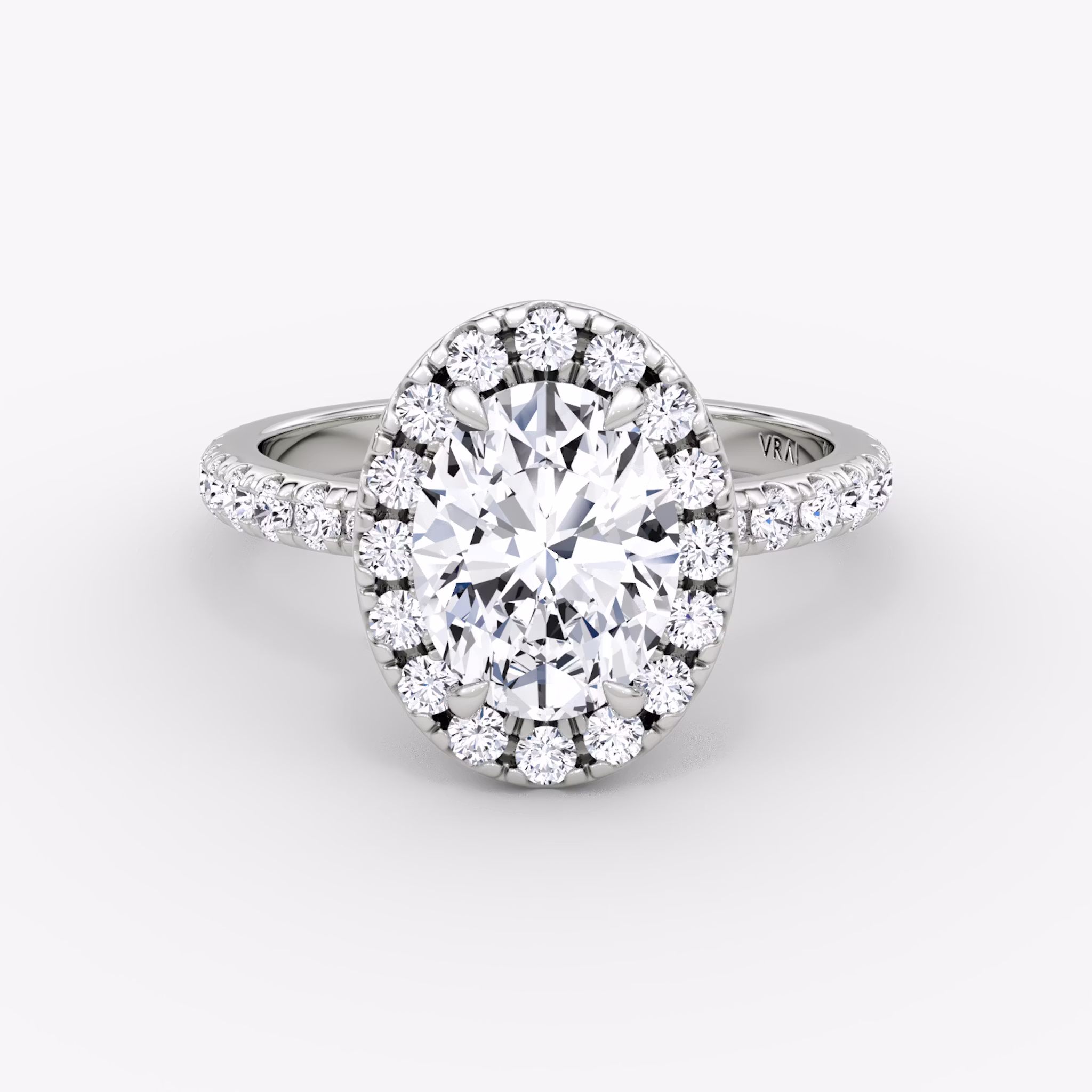 The Halo | Oval | 18k | White Gold | bandAccent: Pavé | haloSize: large | diamondOrientation: vertical | caratWeight: other