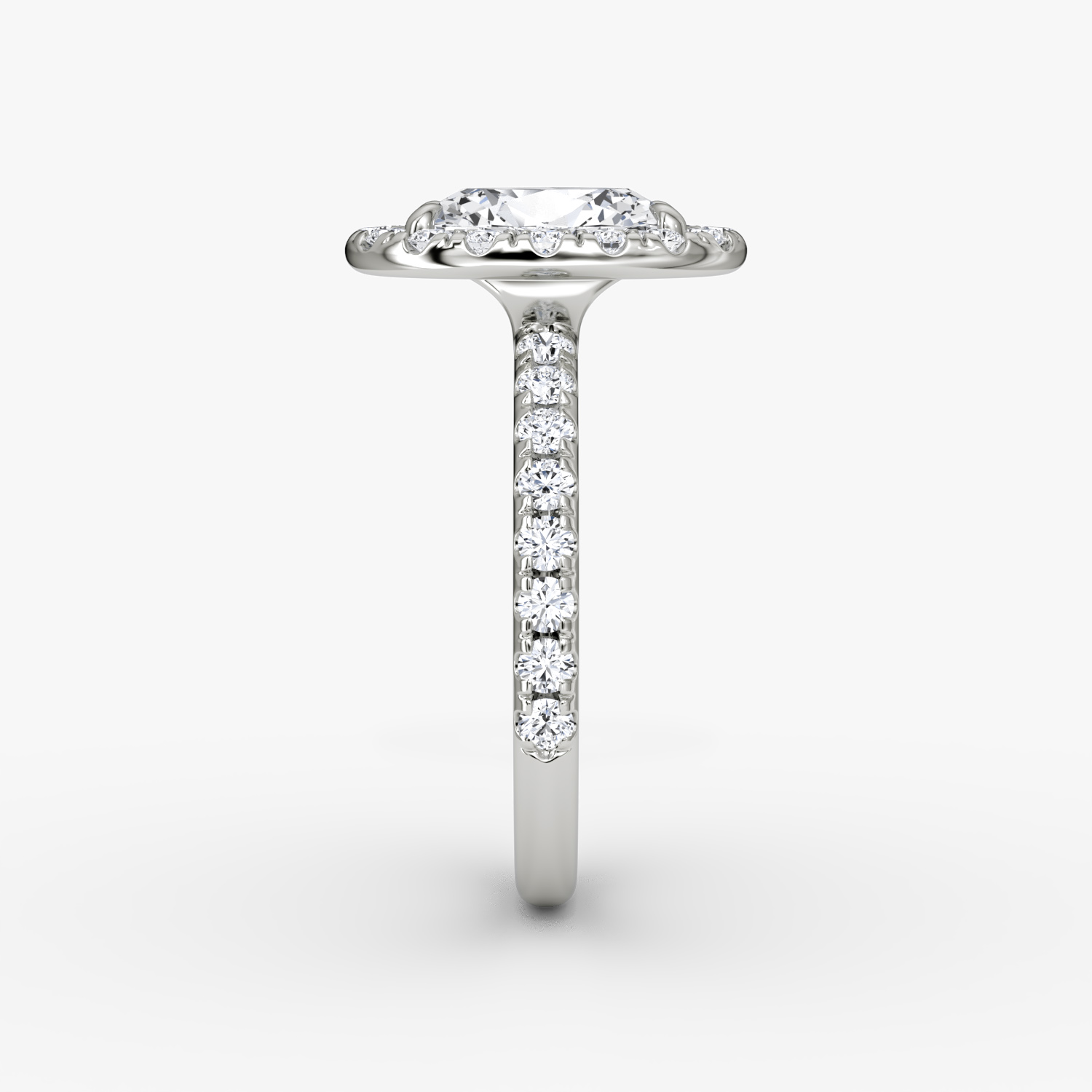 The Halo | Oval | 18k | White Gold | bandAccent: Pavé | haloSize: large | diamondOrientation: vertical | caratWeight: other