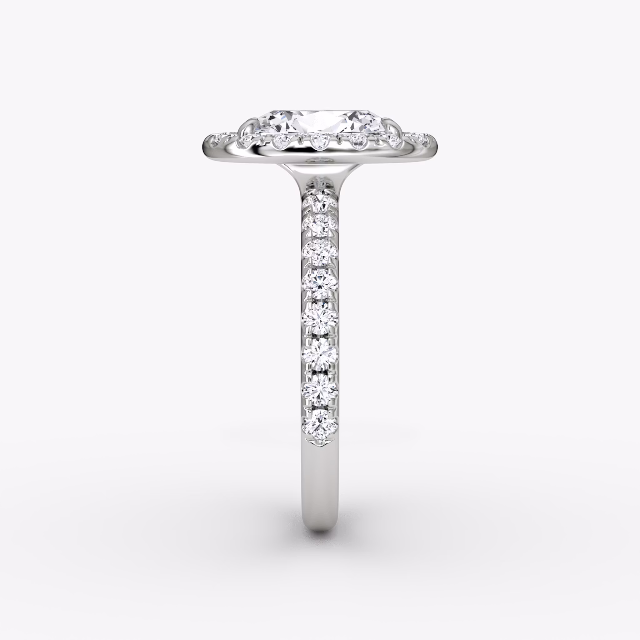 The Halo | Oval | 18k | White Gold | bandAccent: Pavé | haloSize: large | diamondOrientation: vertical | caratWeight: other