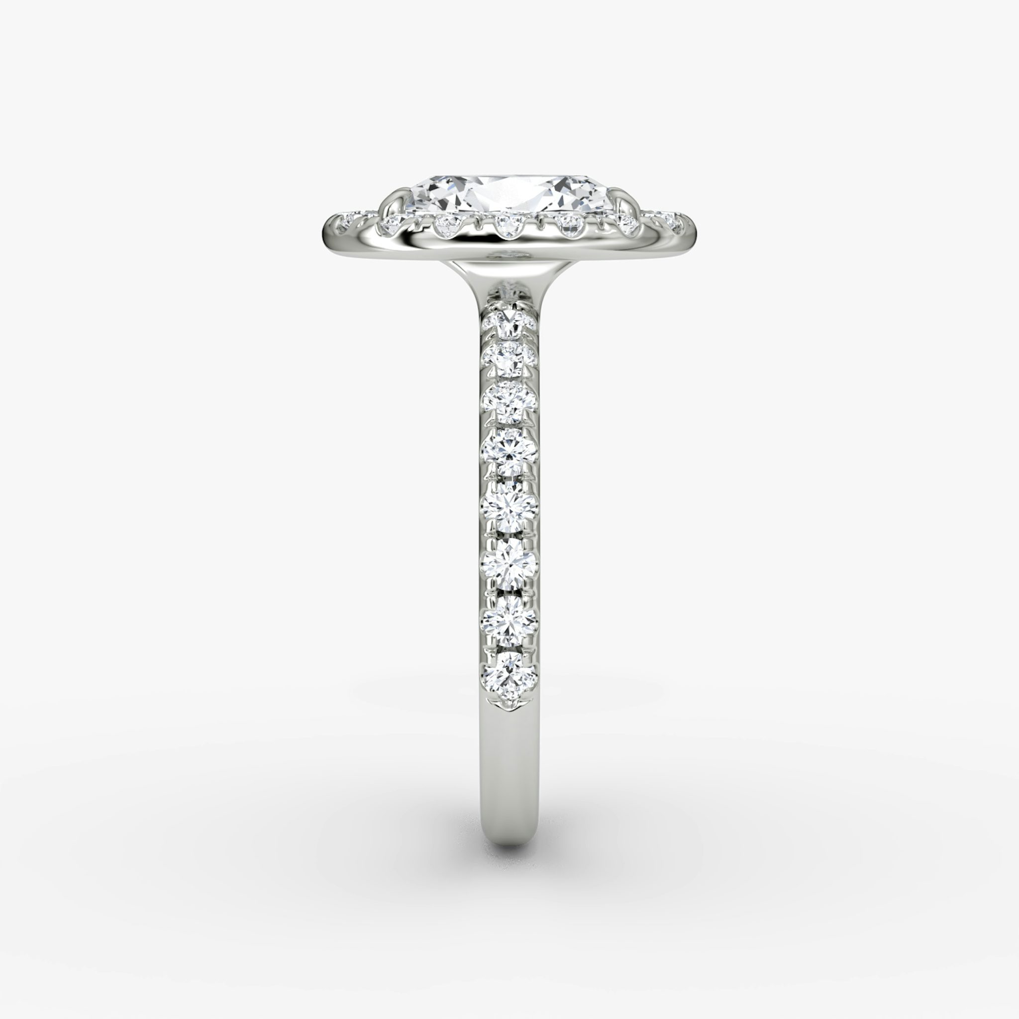The Halo | Oval | 18k | White Gold | bandAccent: Pavé | haloSize: large | diamondOrientation: vertical | caratWeight: other