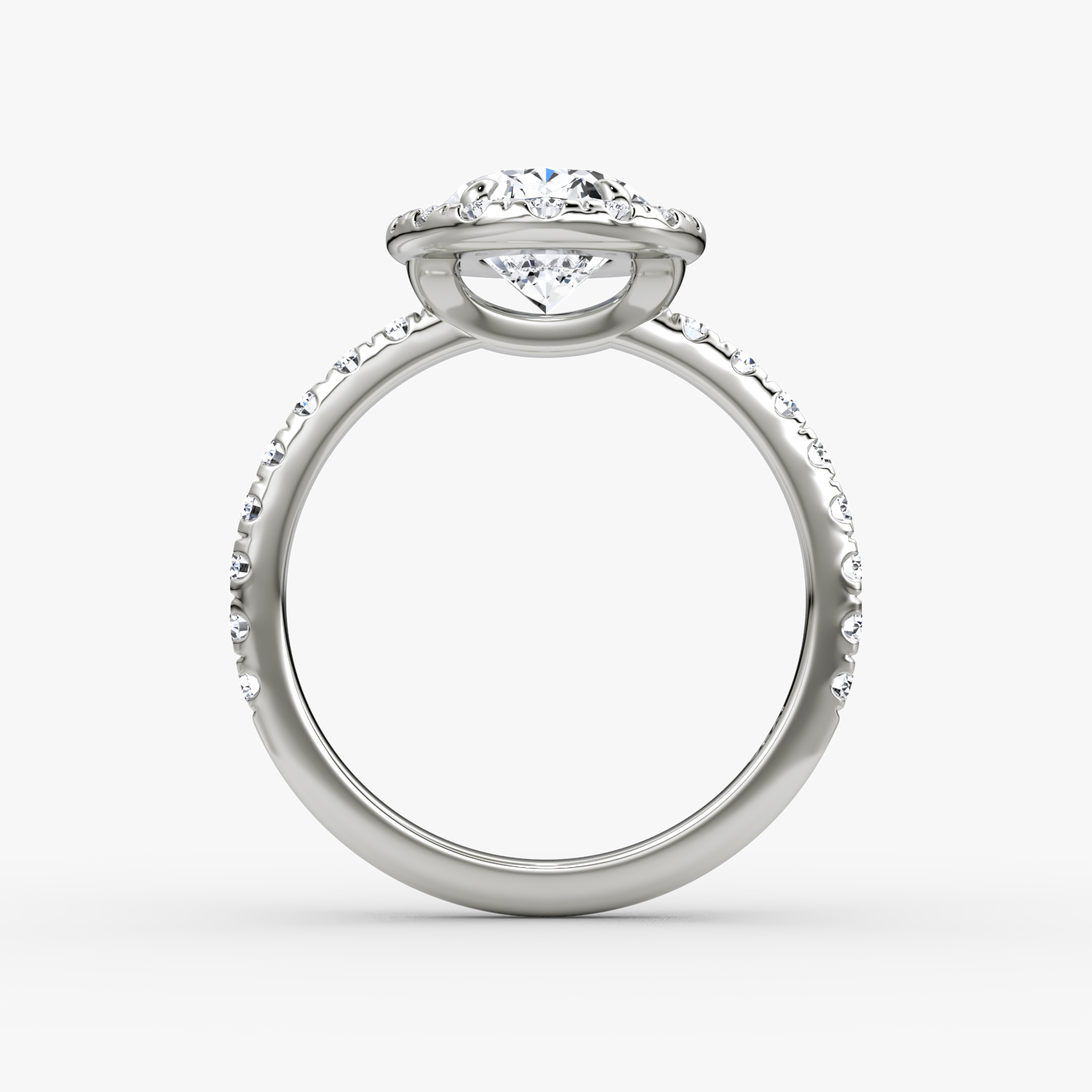 The Halo | Oval | 18k | White Gold | bandAccent: Pavé | haloSize: large | diamondOrientation: vertical | caratWeight: other