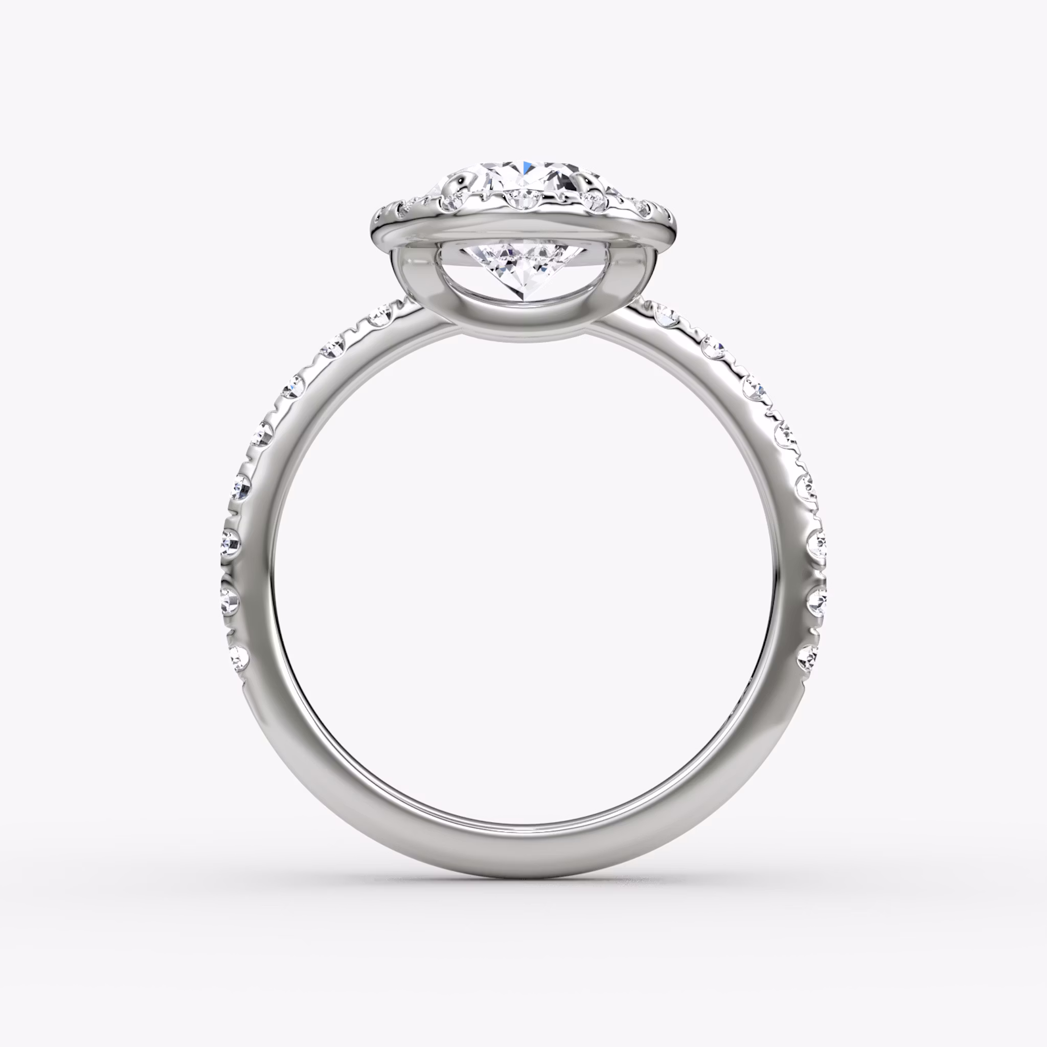The Halo | Oval | 18k | White Gold | bandAccent: Pavé | haloSize: large | diamondOrientation: vertical | caratWeight: other