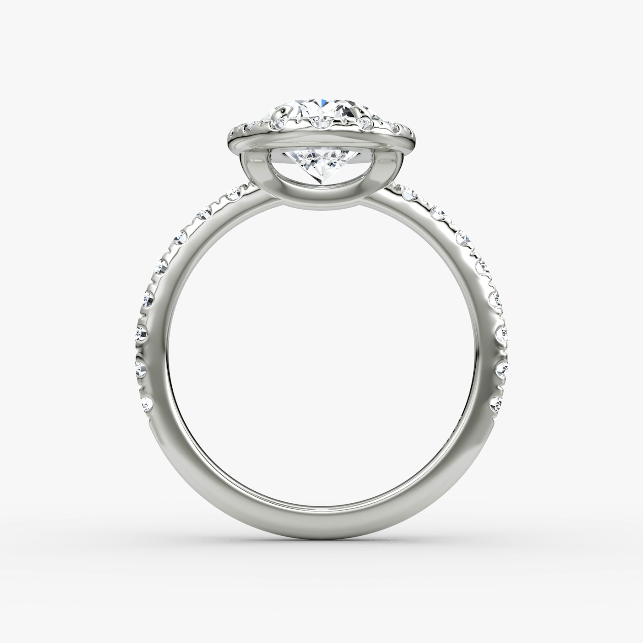 The Halo | Oval | 18k | White Gold | bandAccent: Pavé | haloSize: large | diamondOrientation: vertical | caratWeight: other
