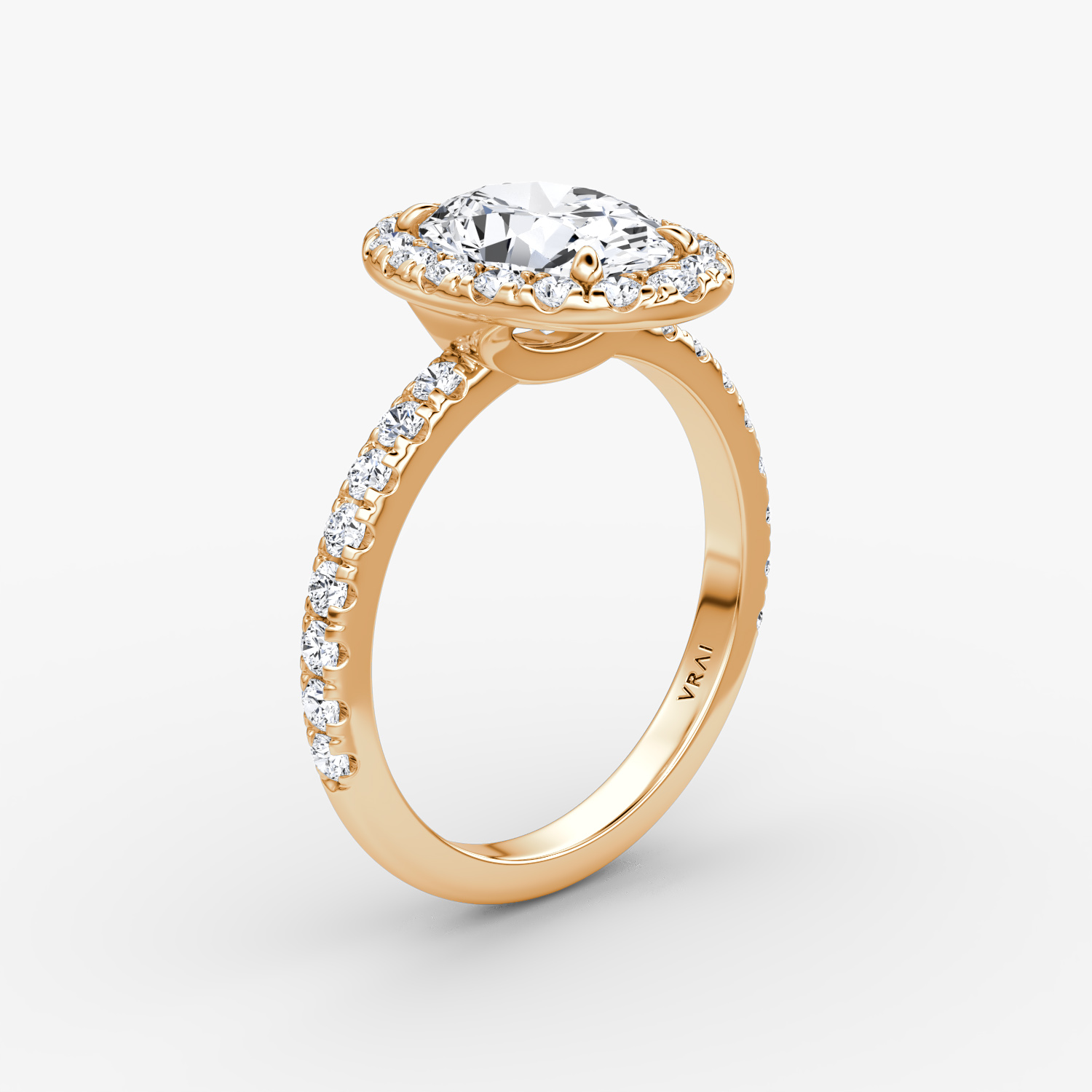 Halo | Oval | 14k | Roségold | bandAccent: Mit Pavé-Besatz | haloSize: large | diamondOrientation: vertical | caratWeight: other