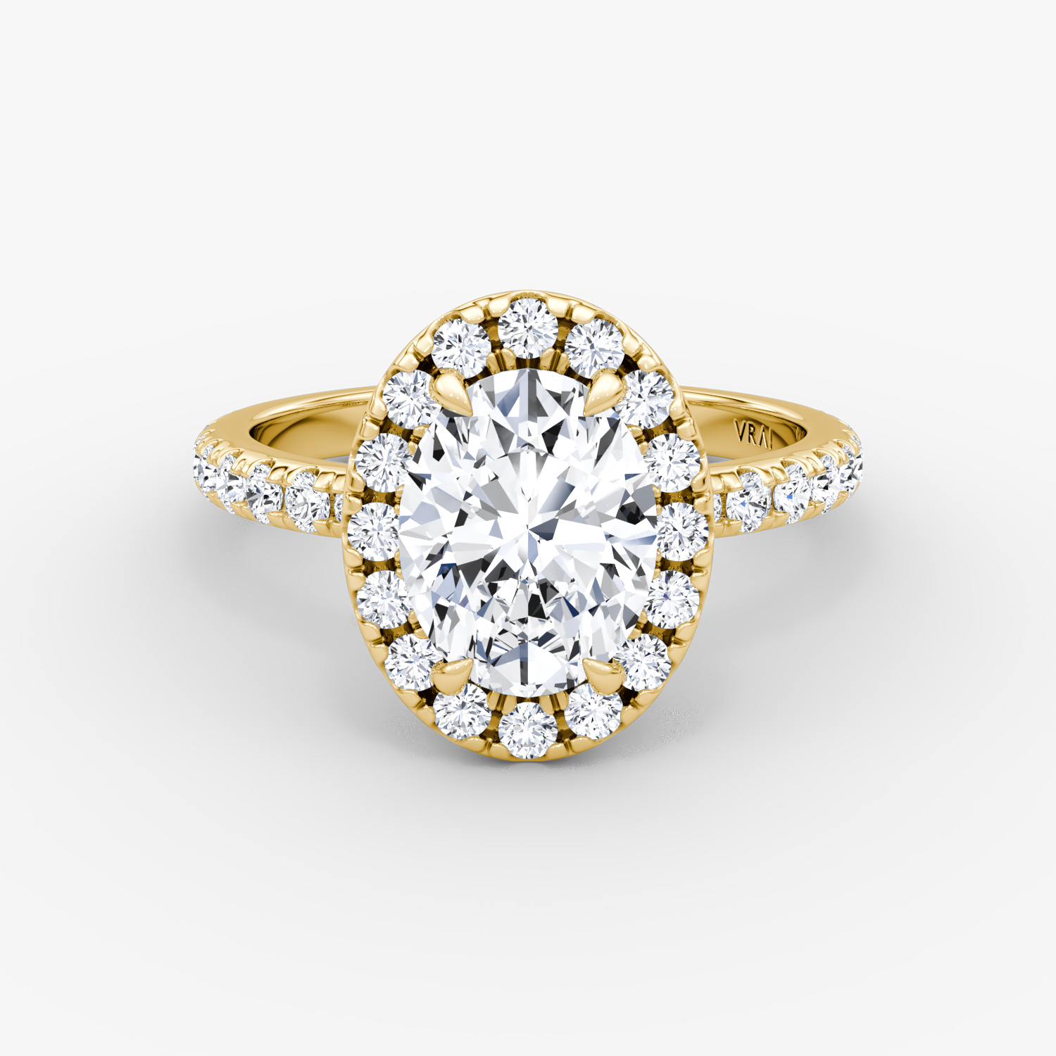 Halo | Oval | 18k | Gelbgold | bandAccent: Mit Pavé-Besatz | haloSize: large | diamondOrientation: vertical | caratWeight: other